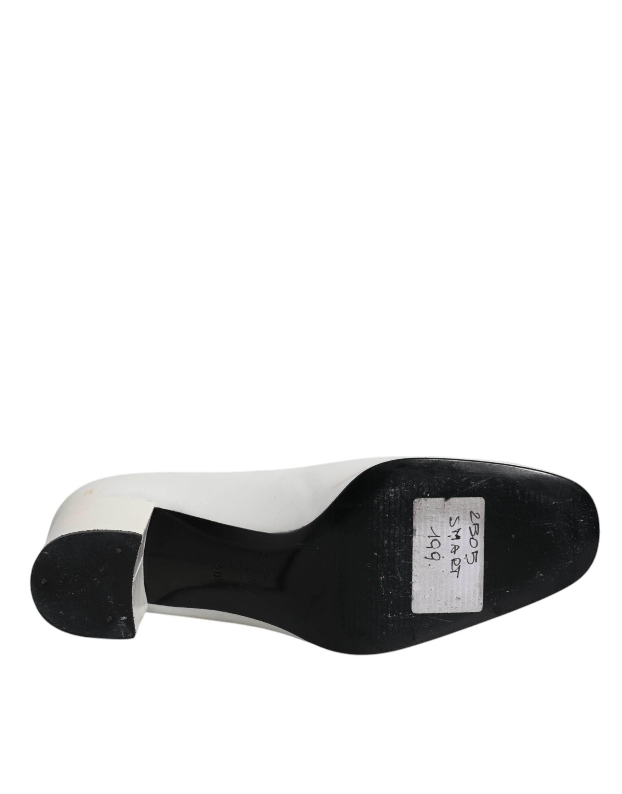 Dolce & Gabbana White Leather Block Heels Pumps Shoes - Hilstor
