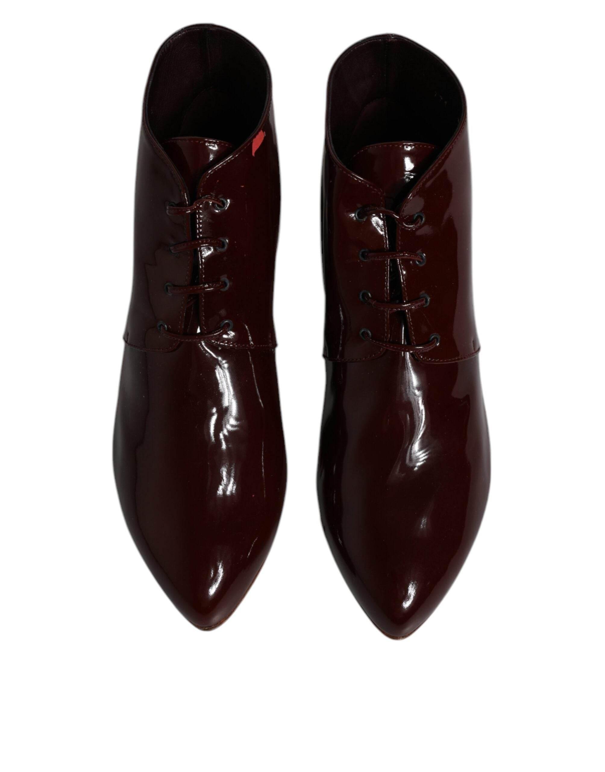Dolce & Gabbana Maroon Leather Lace Up Ankle Boots Shoes - Hilstor