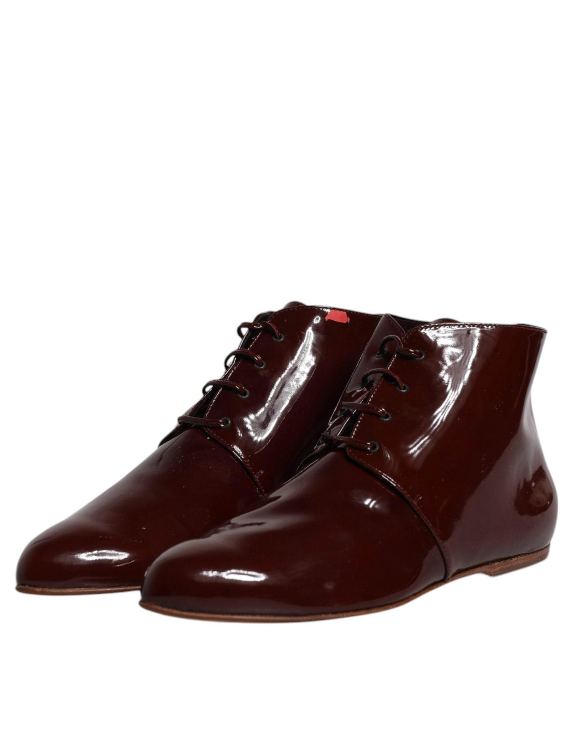 Dolce & Gabbana Maroon Leather Lace Up Ankle Boots Shoes - Hilstor