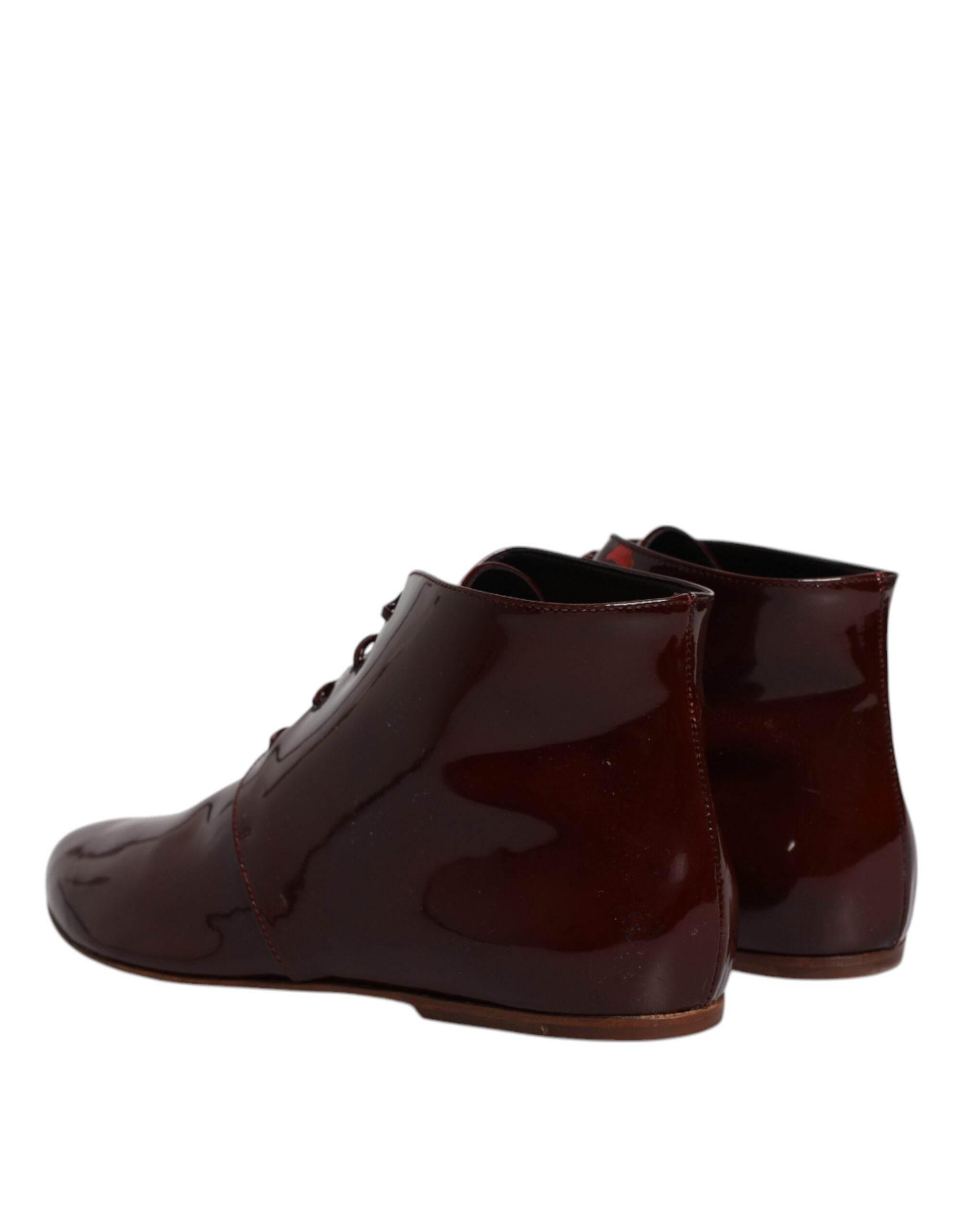 Dolce & Gabbana Maroon Leather Lace Up Ankle Boots Shoes - Hilstor
