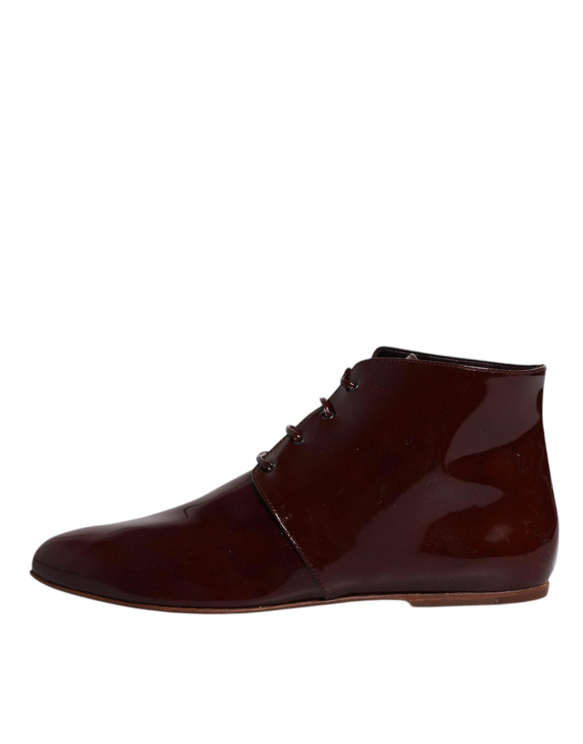 Dolce & Gabbana Maroon Leather Lace Up Ankle Boots Shoes - Hilstor