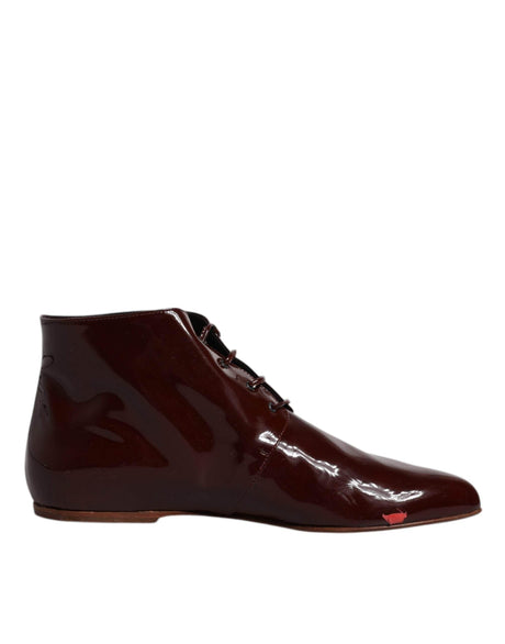 Dolce & Gabbana Maroon Leather Lace Up Ankle Boots Shoes - Hilstor