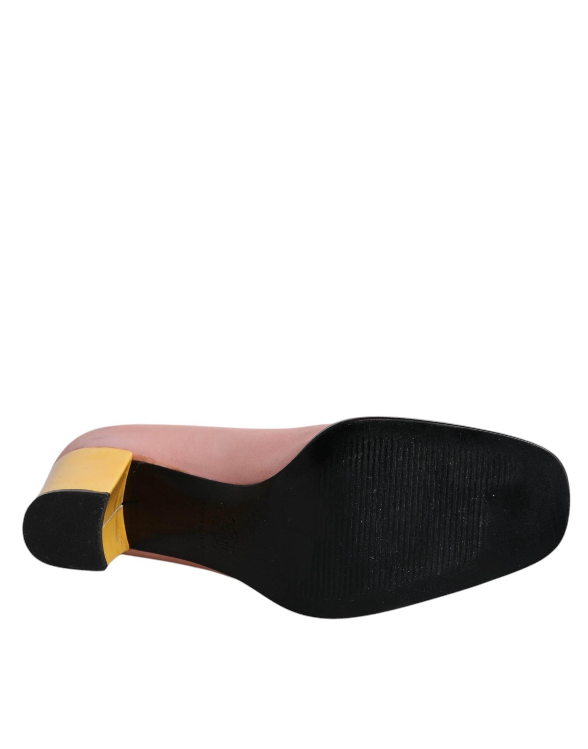 Dolce & Gabbana Pink Yellow Leather Block Heels Pumps Shoes - Hilstor