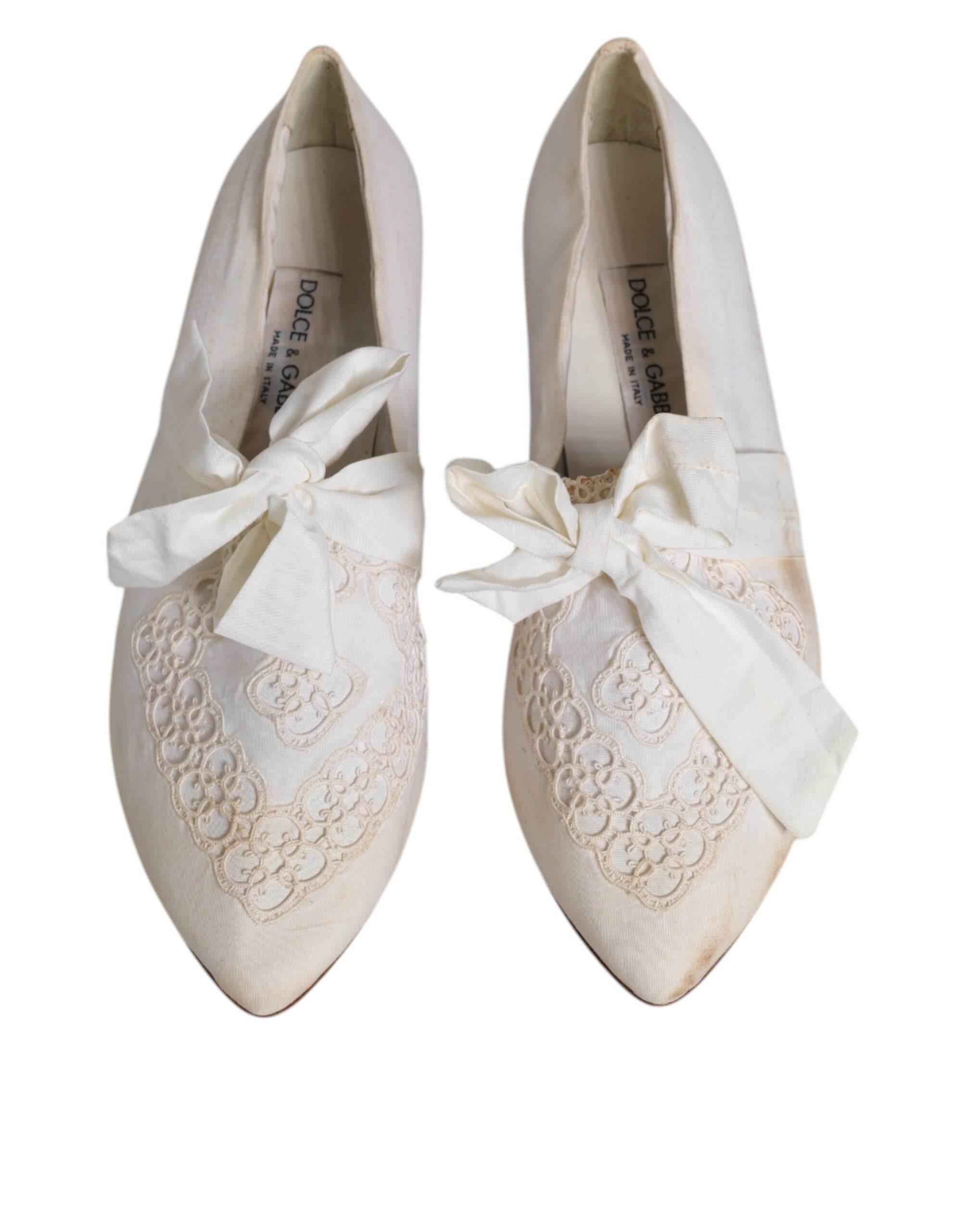 Dolce & Gabbana White Ribbon Fabric Ballerina Flats Shoes - Hilstor