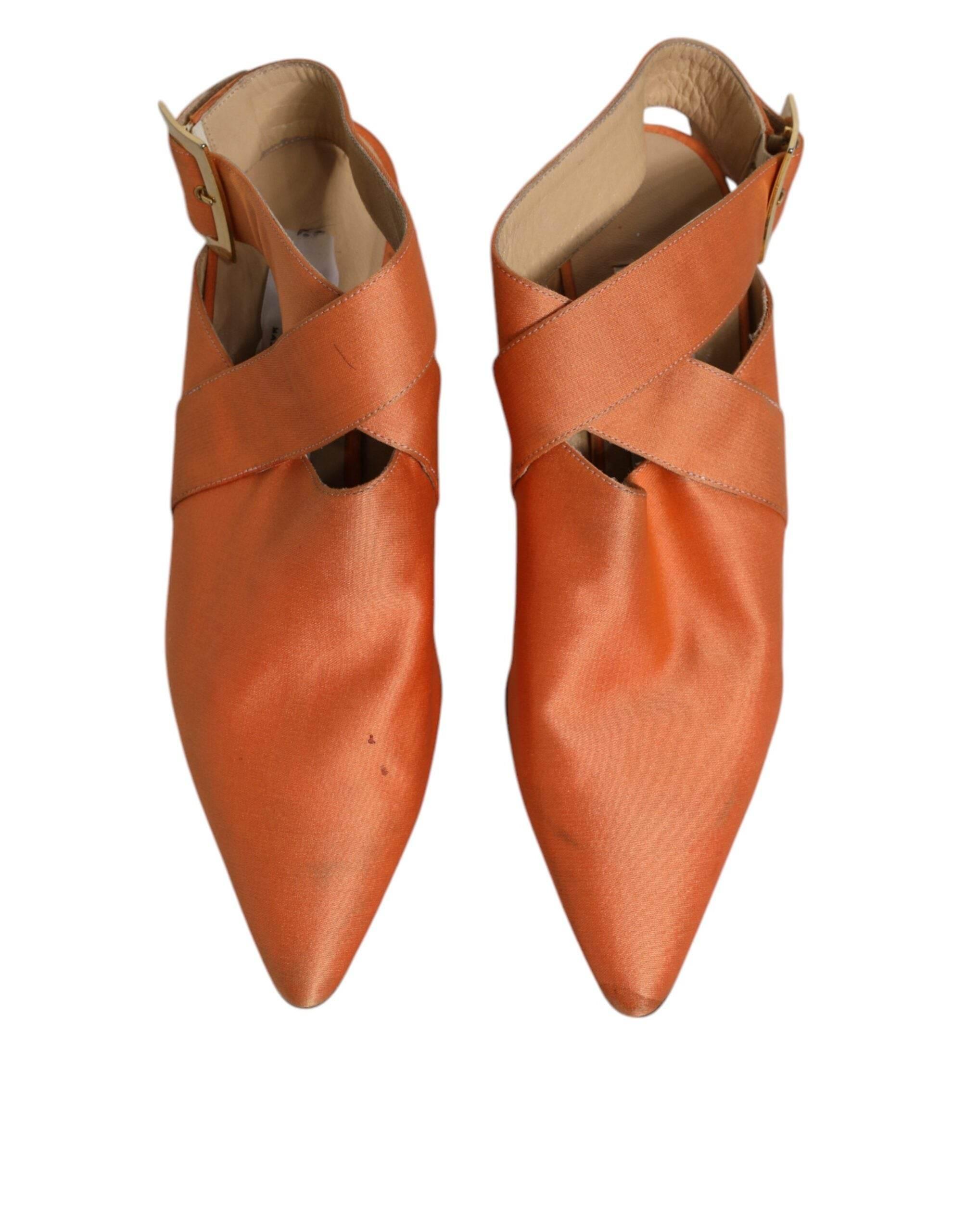 Dolce & Gabbana Orange Kitten Heels Slingback Sandals Shoes - Hilstor
