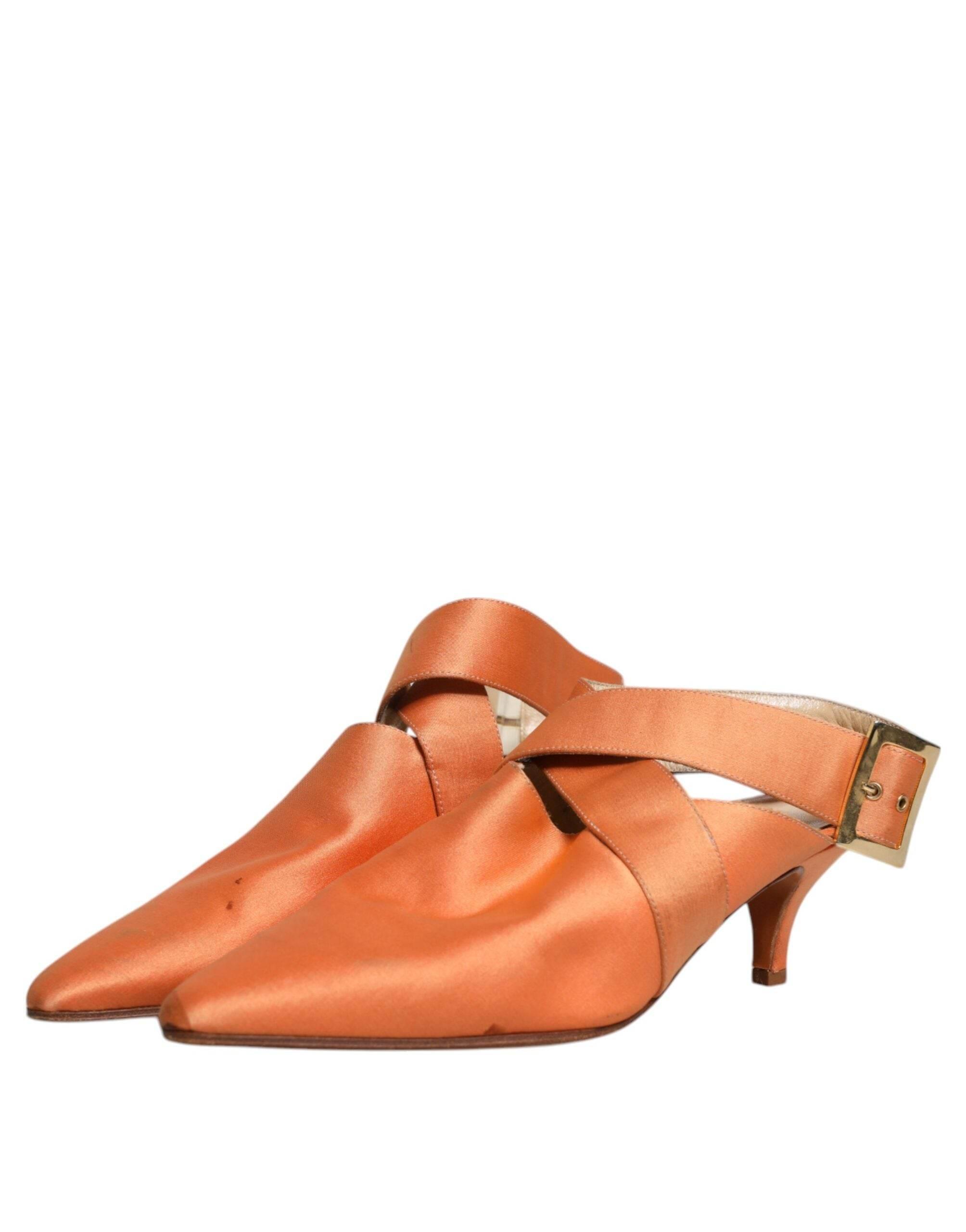 Dolce & Gabbana Orange Kitten Heels Slingback Sandals Shoes - Hilstor