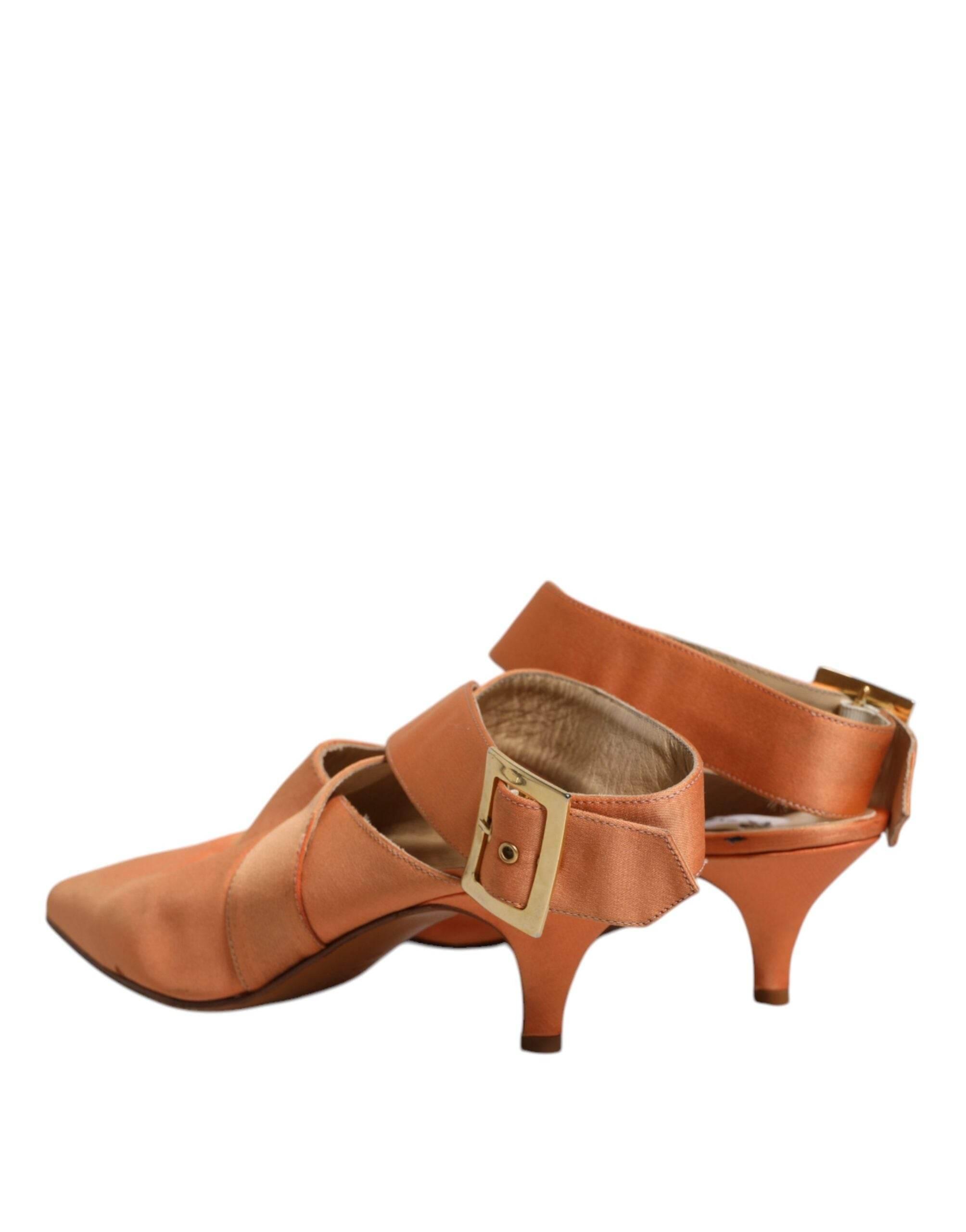 Dolce & Gabbana Orange Kitten Heels Slingback Sandals Shoes - Hilstor