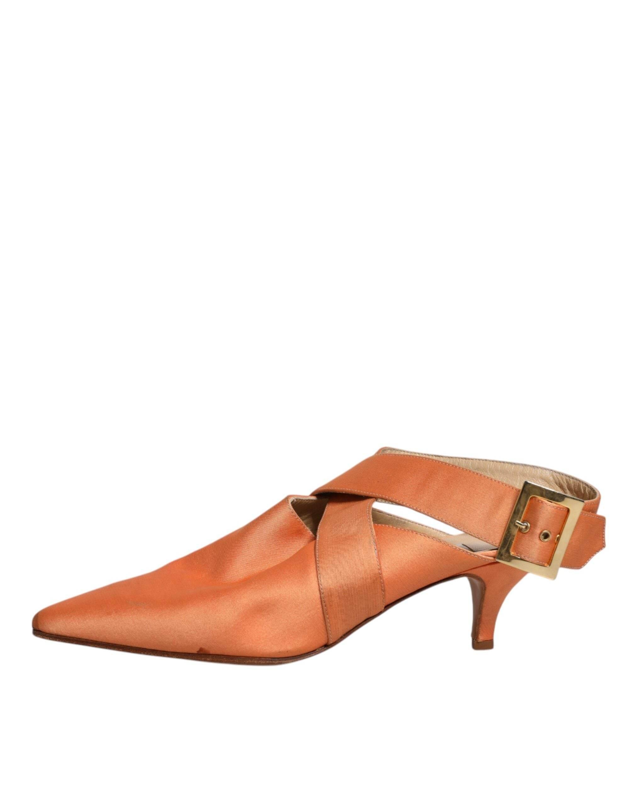 Dolce & Gabbana Orange Kitten Heels Slingback Sandals Shoes - Hilstor