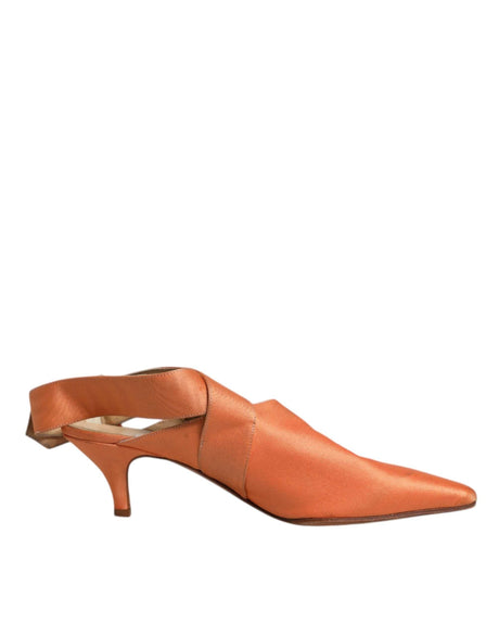 Dolce & Gabbana Orange Kitten Heels Slingback Sandals Shoes - Hilstor