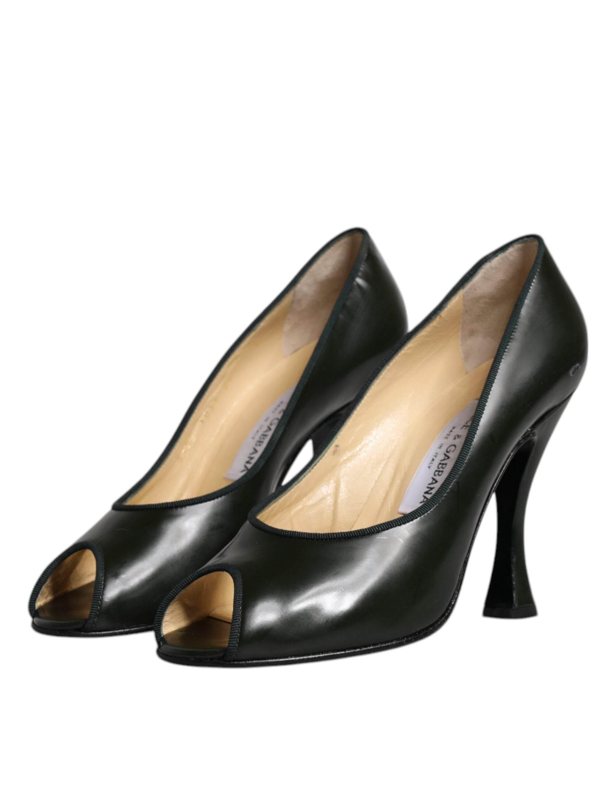 Dolce & Gabbana Green Leather Peep Toe Heels Pumps Shoes - Hilstor