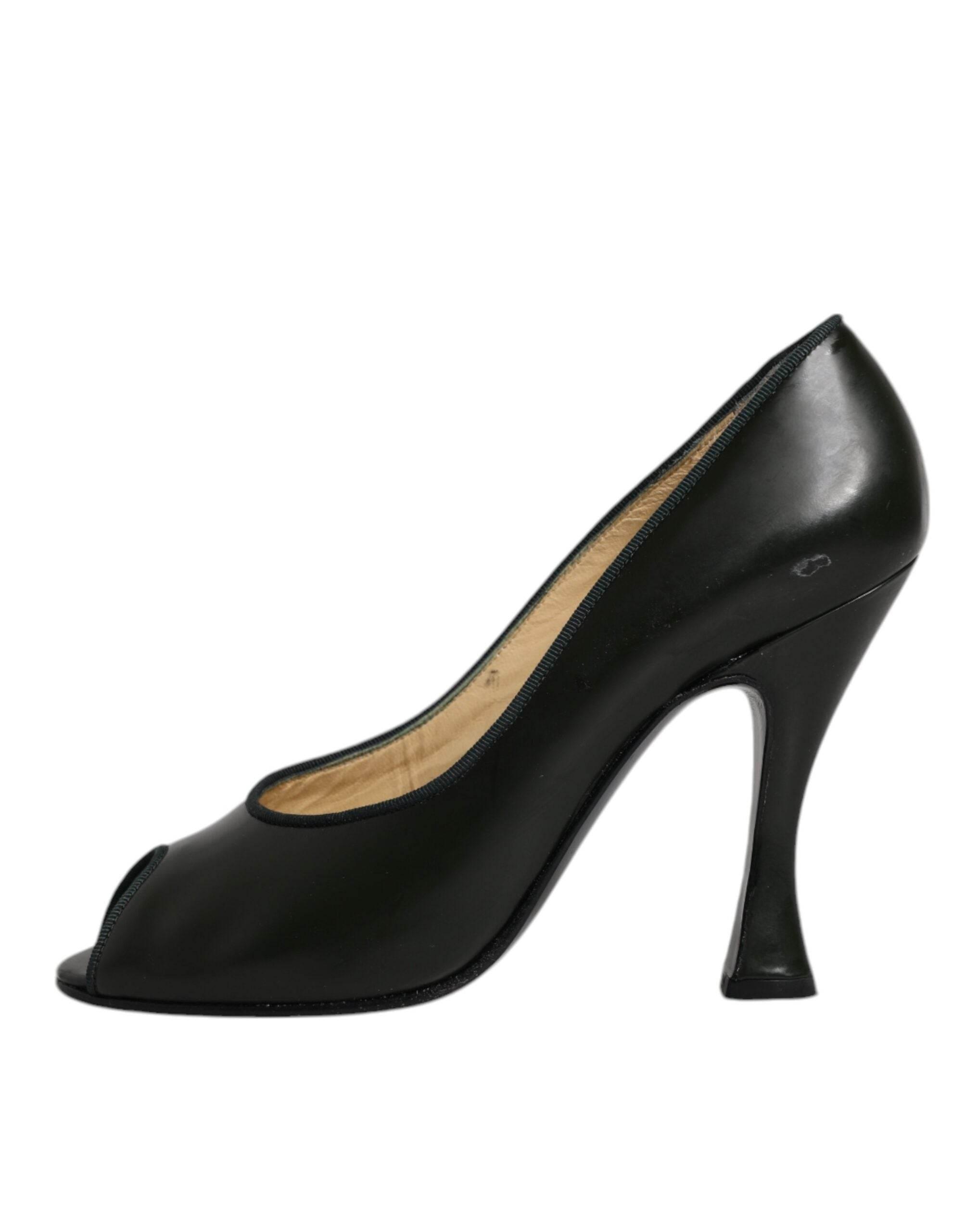 Dolce & Gabbana Green Leather Peep Toe Heels Pumps Shoes - Hilstor
