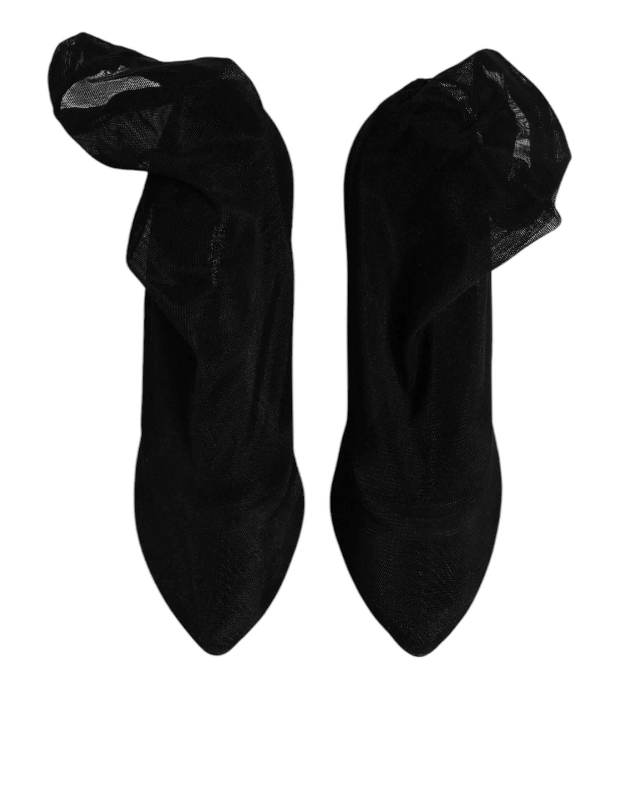 Dolce & Gabbana Black Silk Mesh Sock Style Boots Shoes - Hilstor