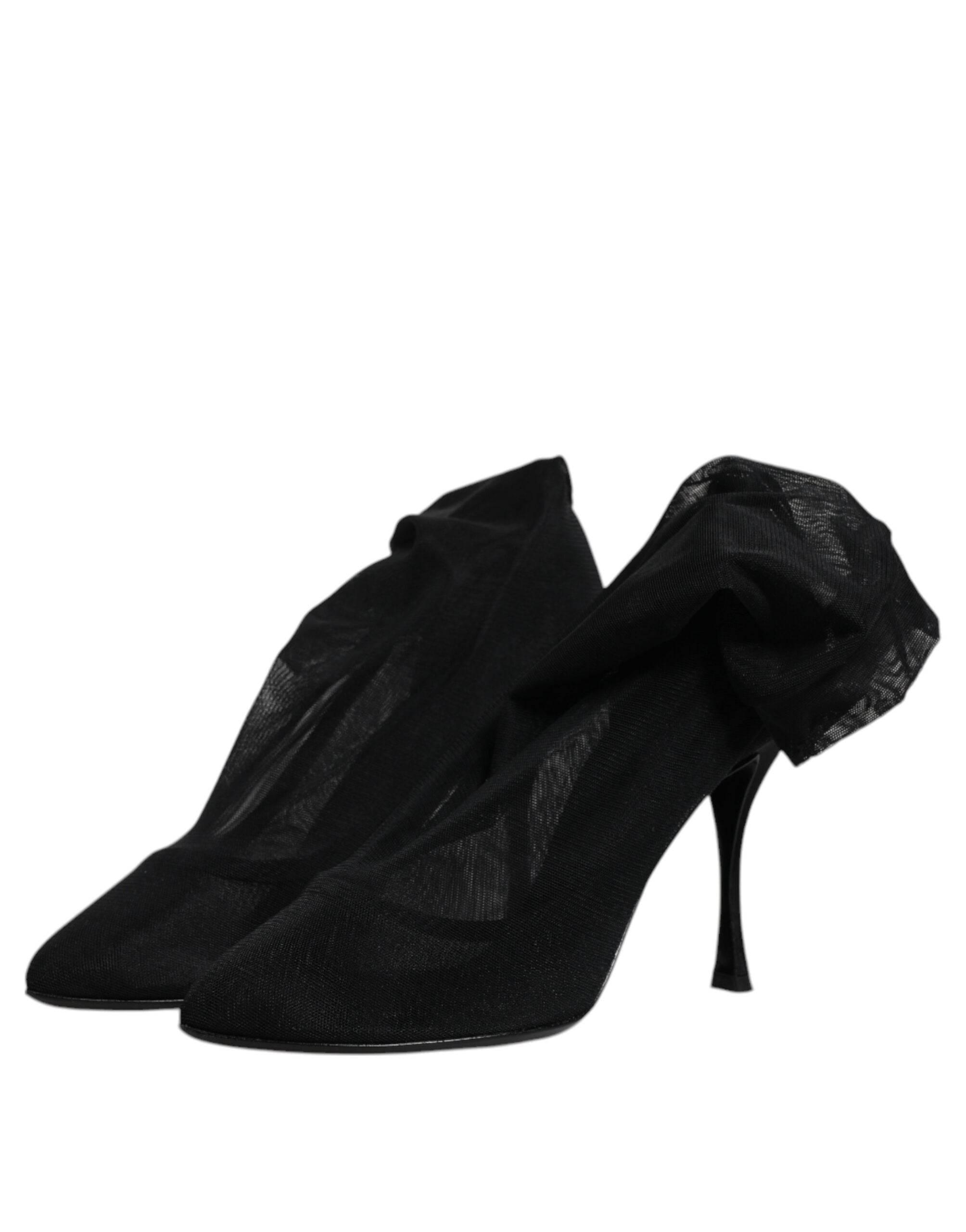 Dolce & Gabbana Black Silk Mesh Sock Style Boots Shoes - Hilstor