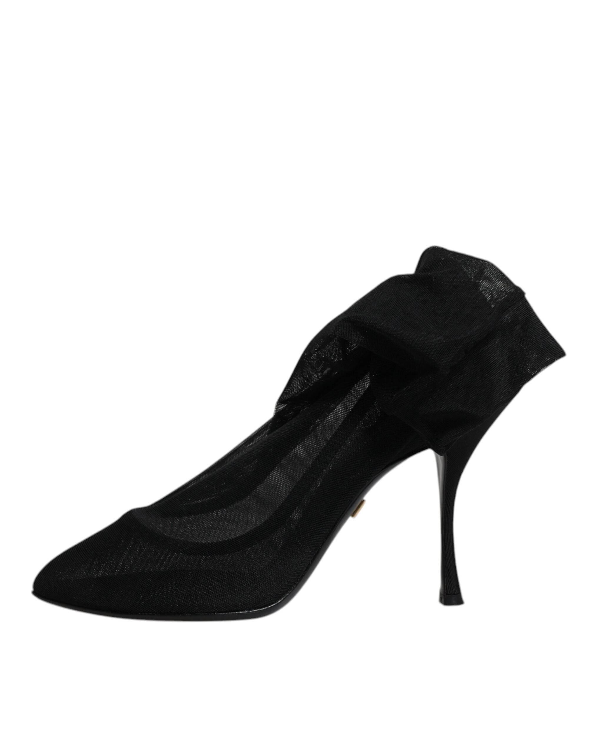 Dolce & Gabbana Black Silk Mesh Sock Style Boots Shoes - Hilstor