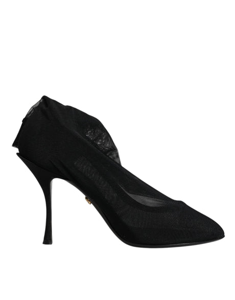 Dolce & Gabbana Black Silk Mesh Sock Style Boots Shoes - Hilstor