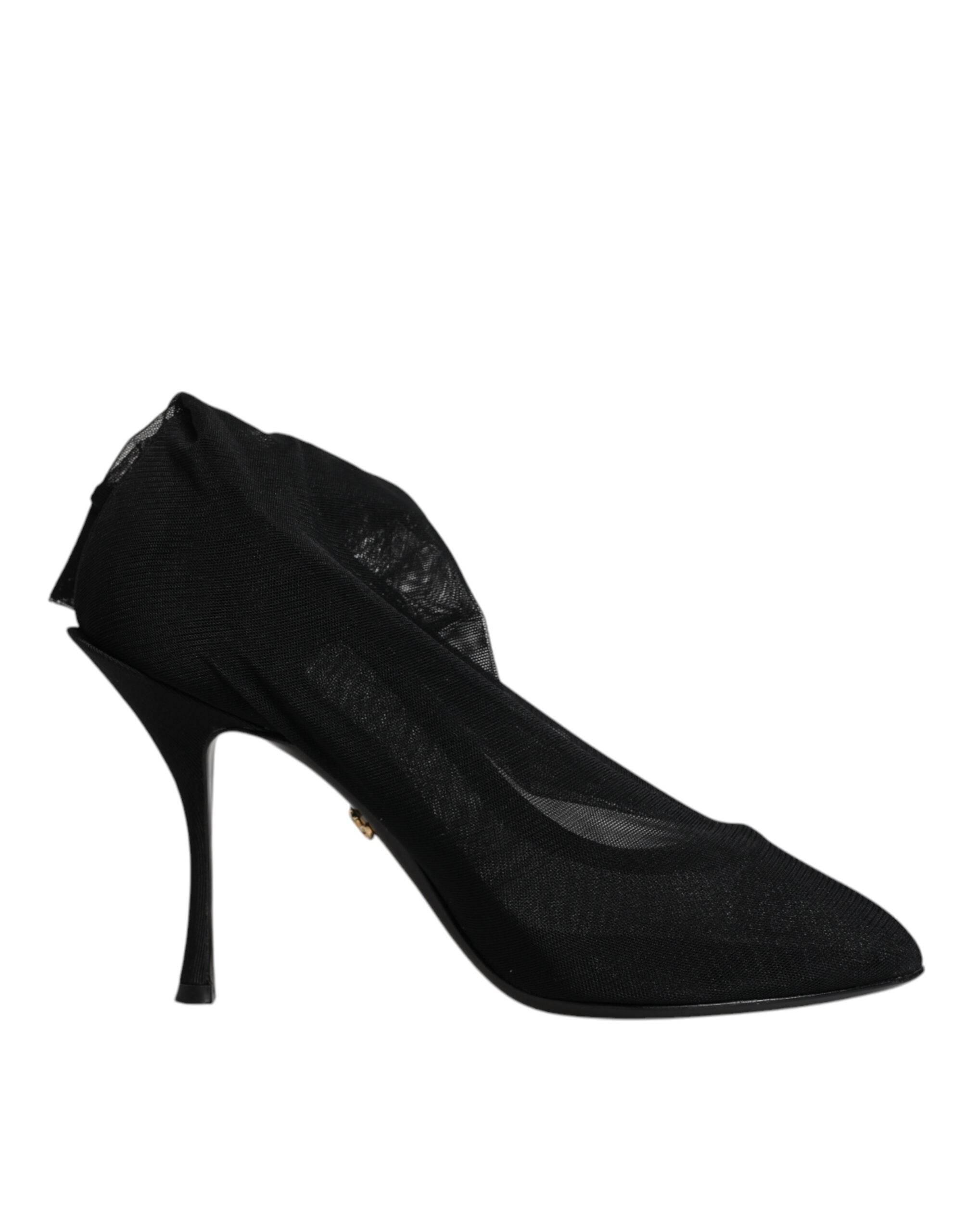 Dolce & Gabbana Black Silk Mesh Sock Style Boots Shoes - Hilstor