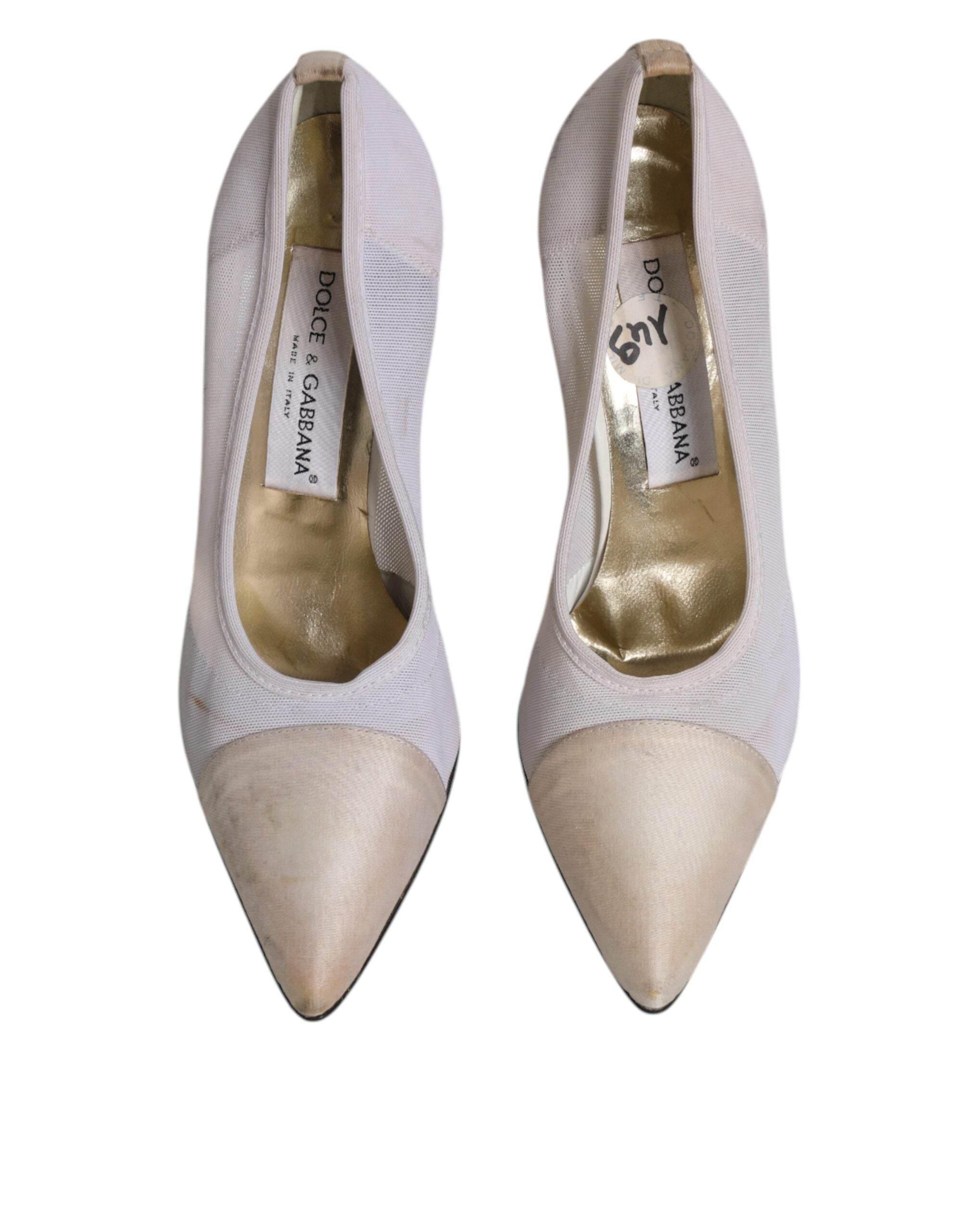 Dolce & Gabbana White Beige Leather High Heels Pumps Shoes - Hilstor