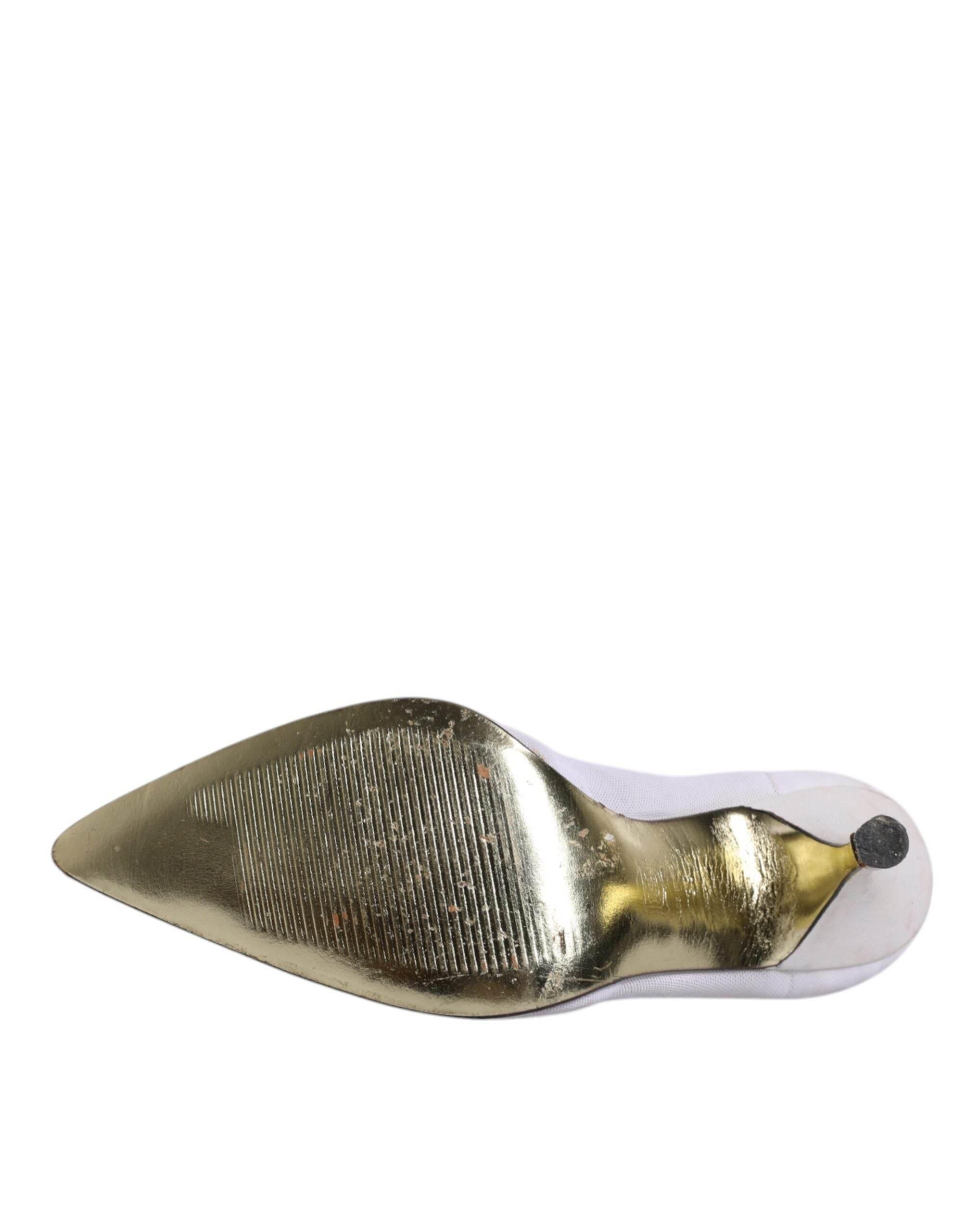 Dolce & Gabbana White Beige Leather High Heels Pumps Shoes - Hilstor