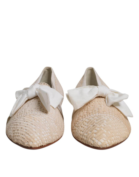 Dolce & Gabbana Beige Ribbon Fabric Ballerina Flats Shoes - Hilstor