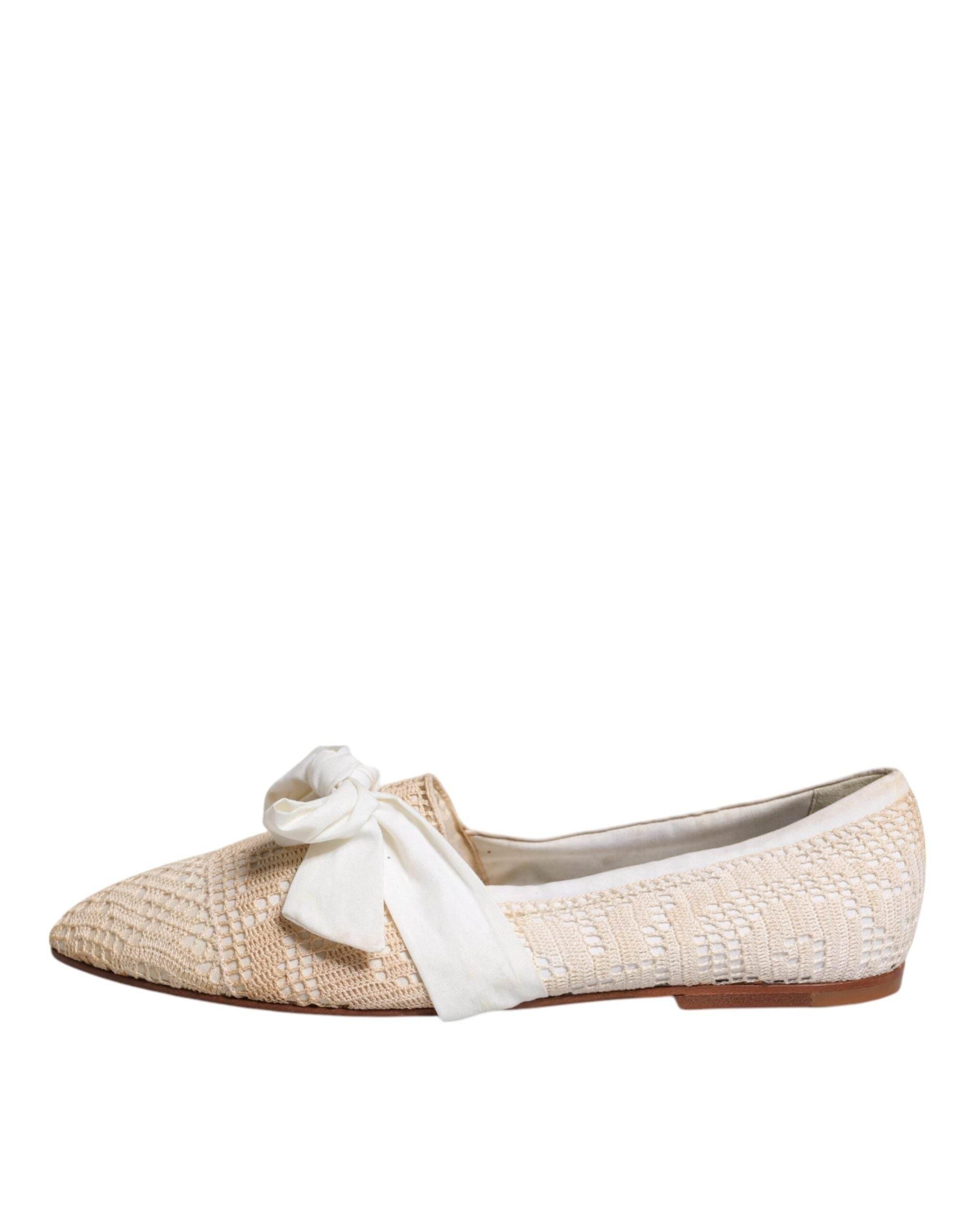 Dolce & Gabbana Beige Ribbon Fabric Ballerina Flats Shoes - Hilstor