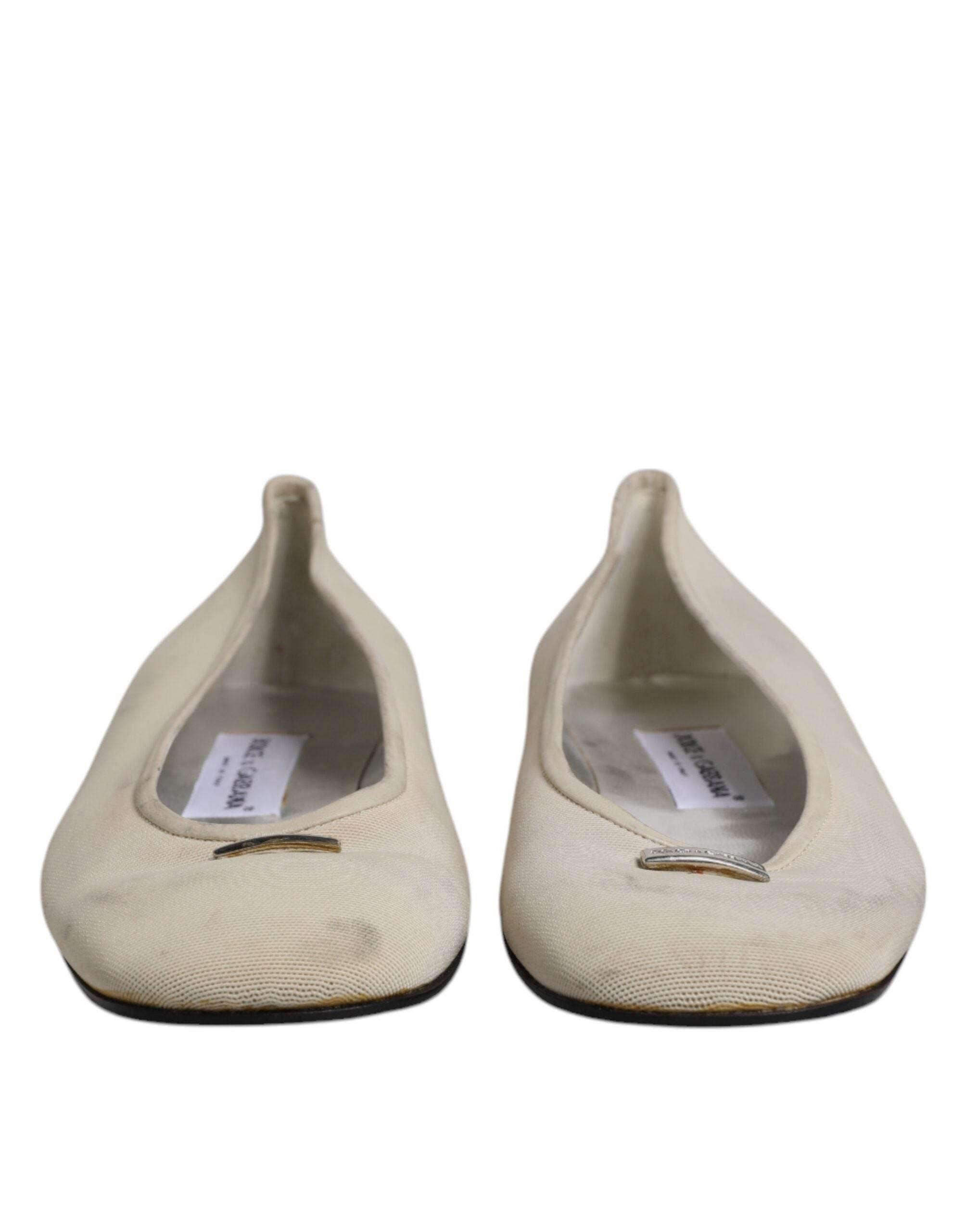 Dolce & Gabbana Beige Fabric Slip On Ballerina Flats Shoes - Hilstor