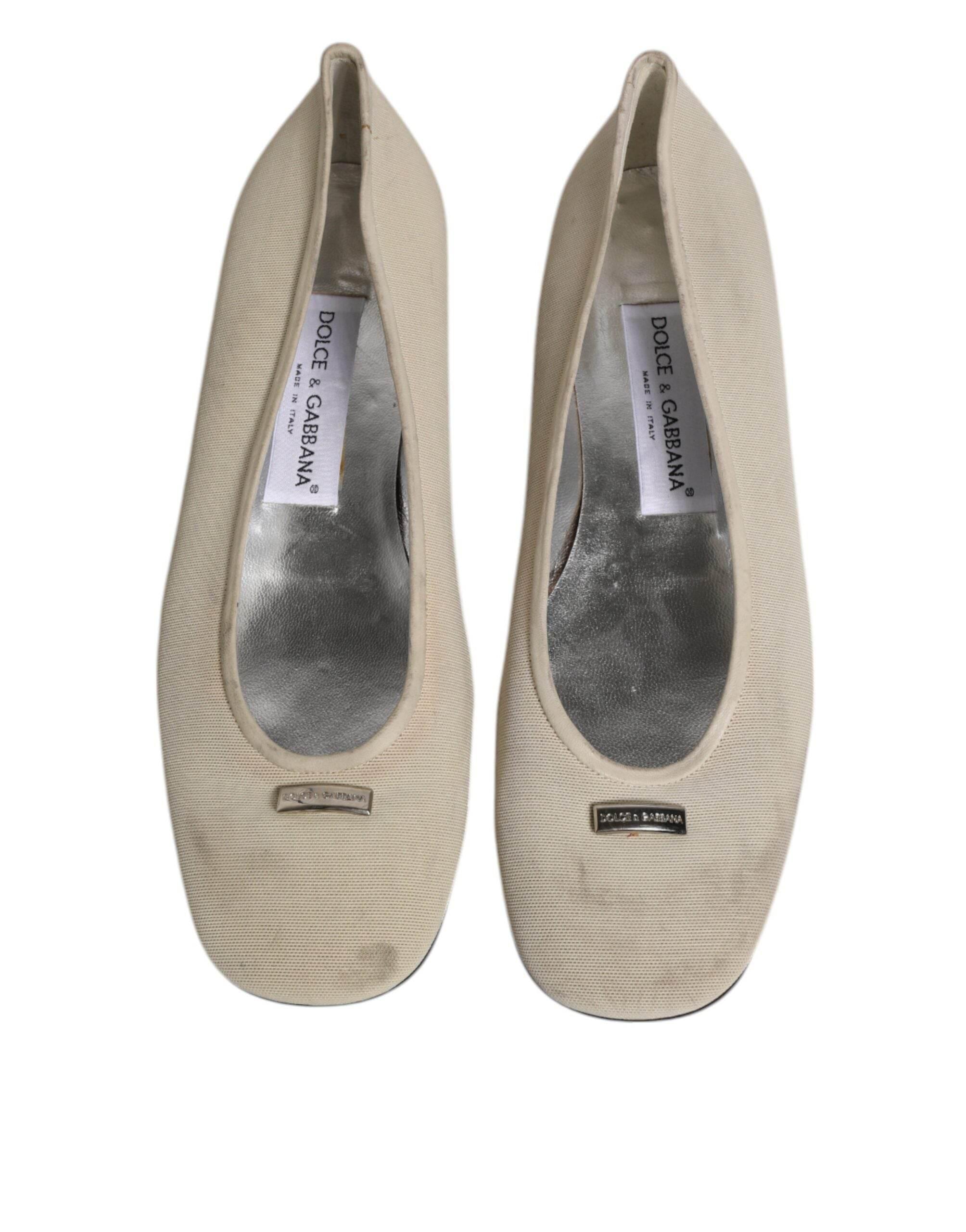 Dolce & Gabbana Beige Fabric Slip On Ballerina Flats Shoes - Hilstor