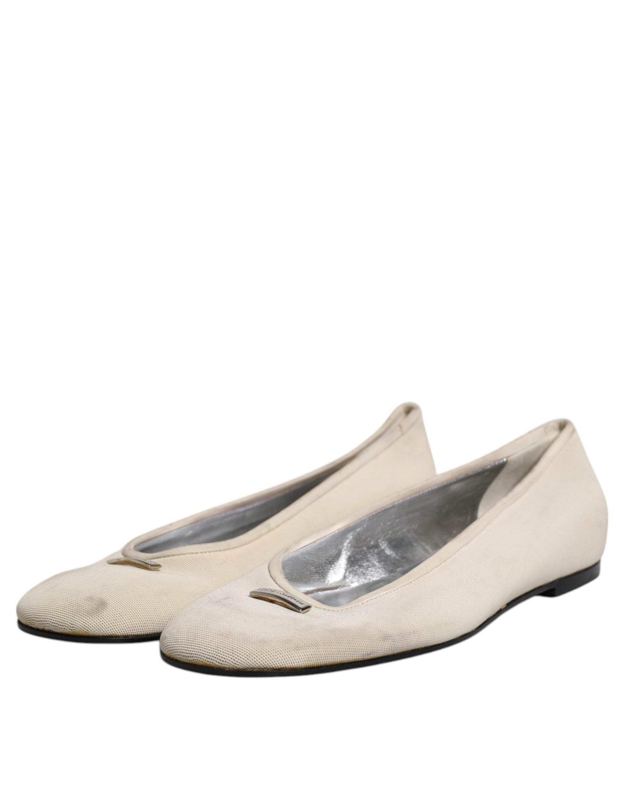 Dolce & Gabbana Beige Fabric Slip On Ballerina Flats Shoes - Hilstor