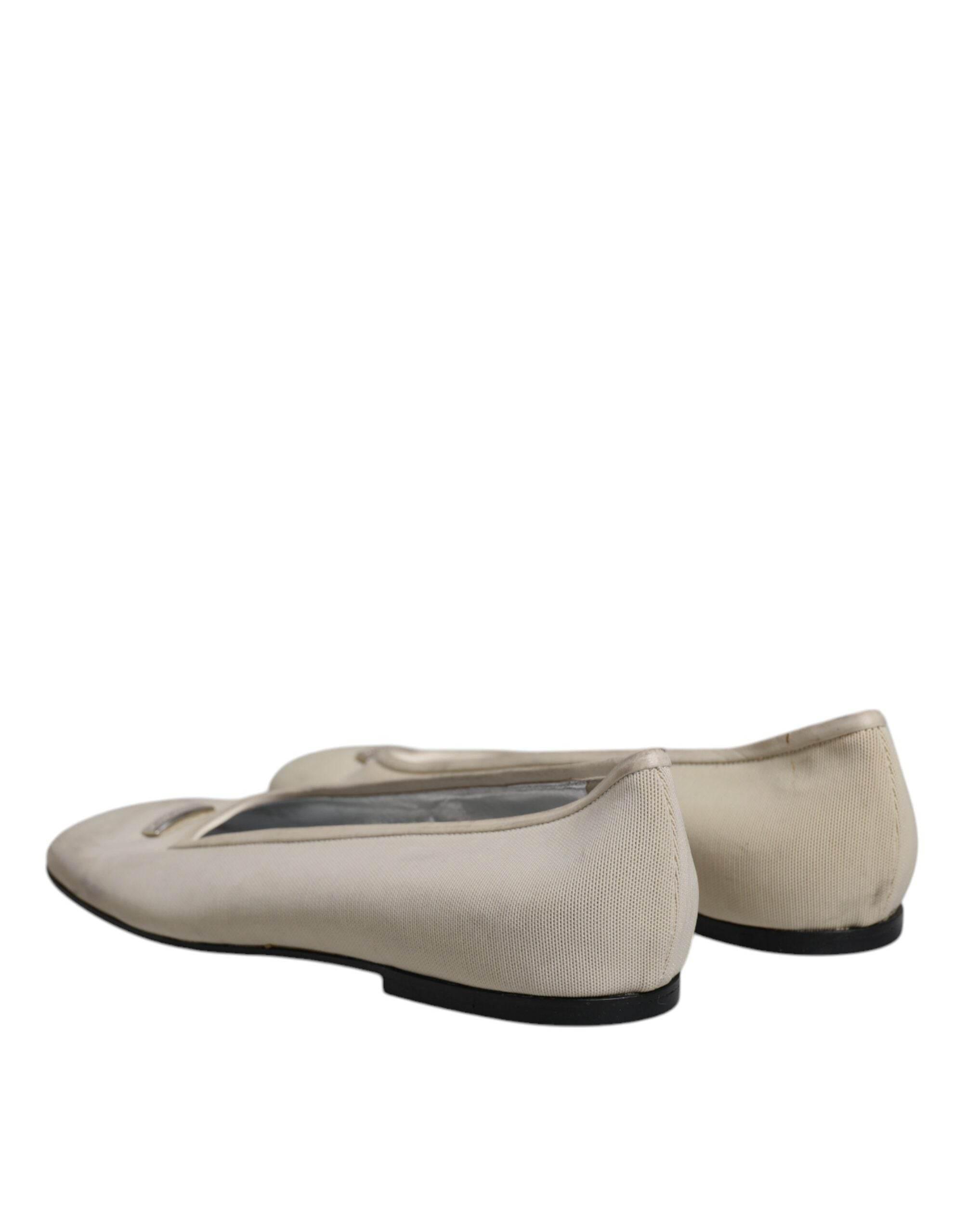 Dolce & Gabbana Beige Fabric Slip On Ballerina Flats Shoes - Hilstor