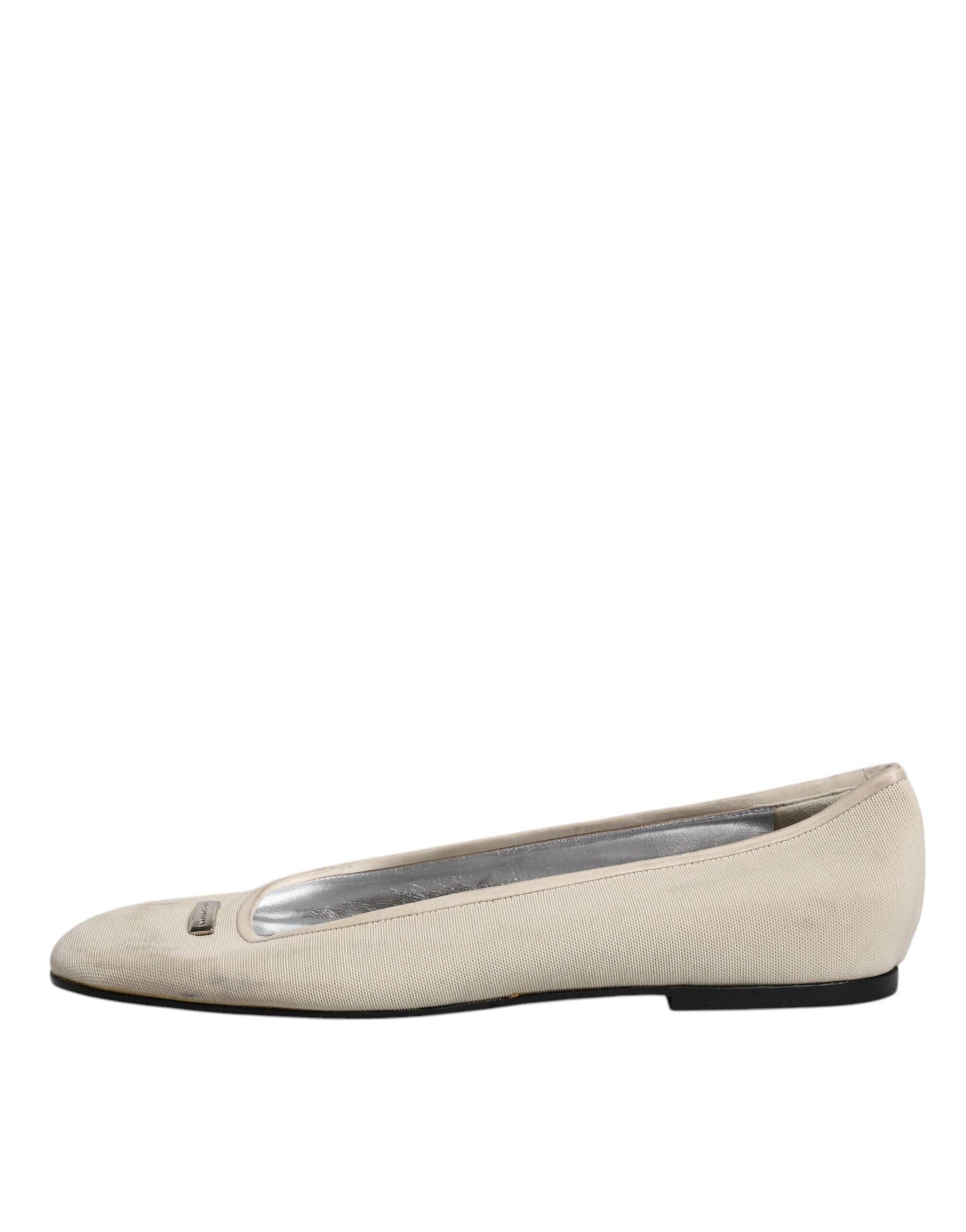 Dolce & Gabbana Beige Fabric Slip On Ballerina Flats Shoes - Hilstor