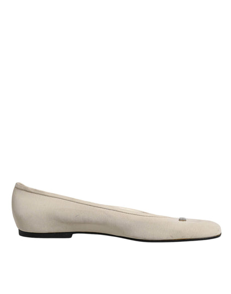 Dolce & Gabbana Beige Fabric Slip On Ballerina Flats Shoes - Hilstor
