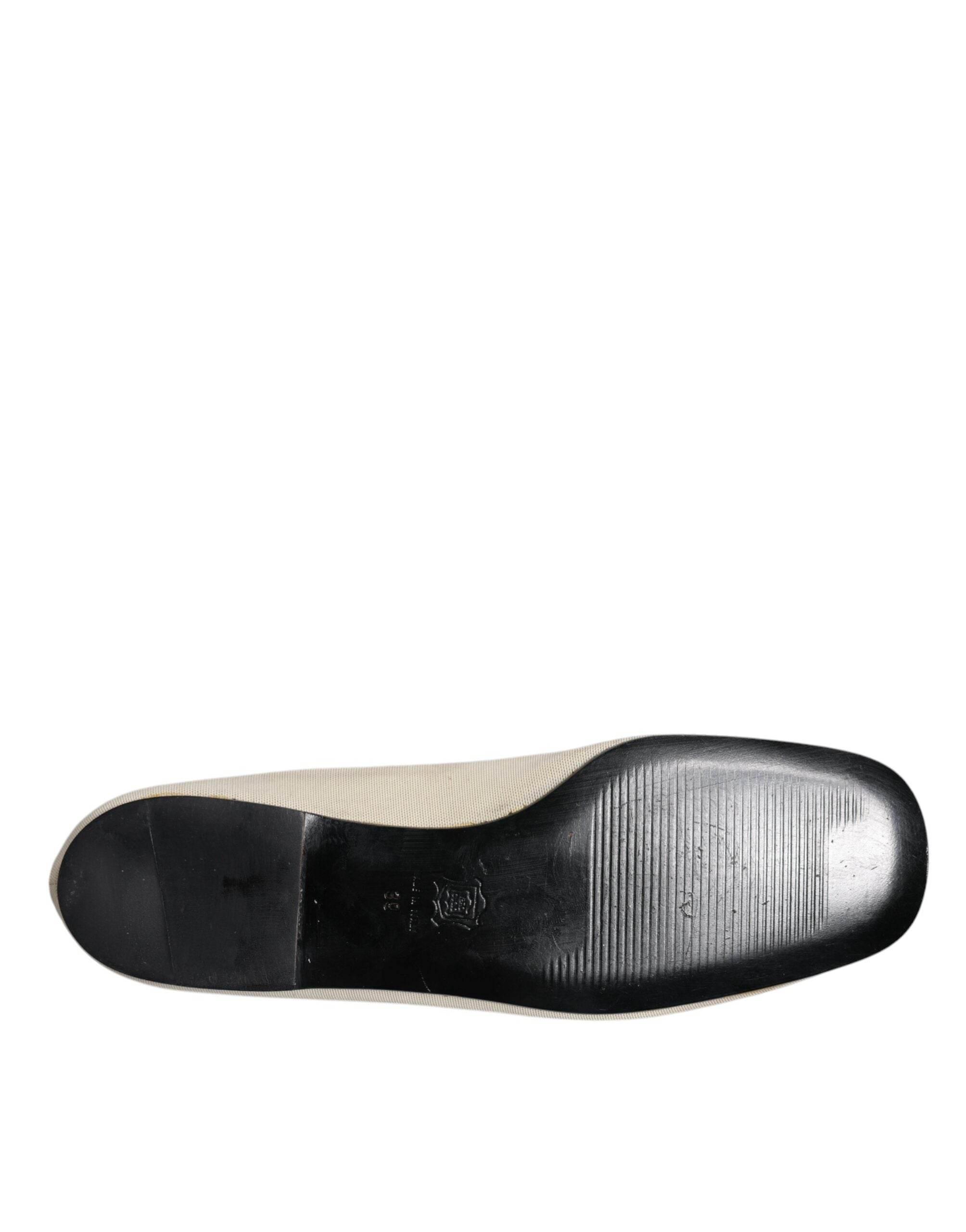 Dolce & Gabbana Beige Fabric Slip On Ballerina Flats Shoes - Hilstor