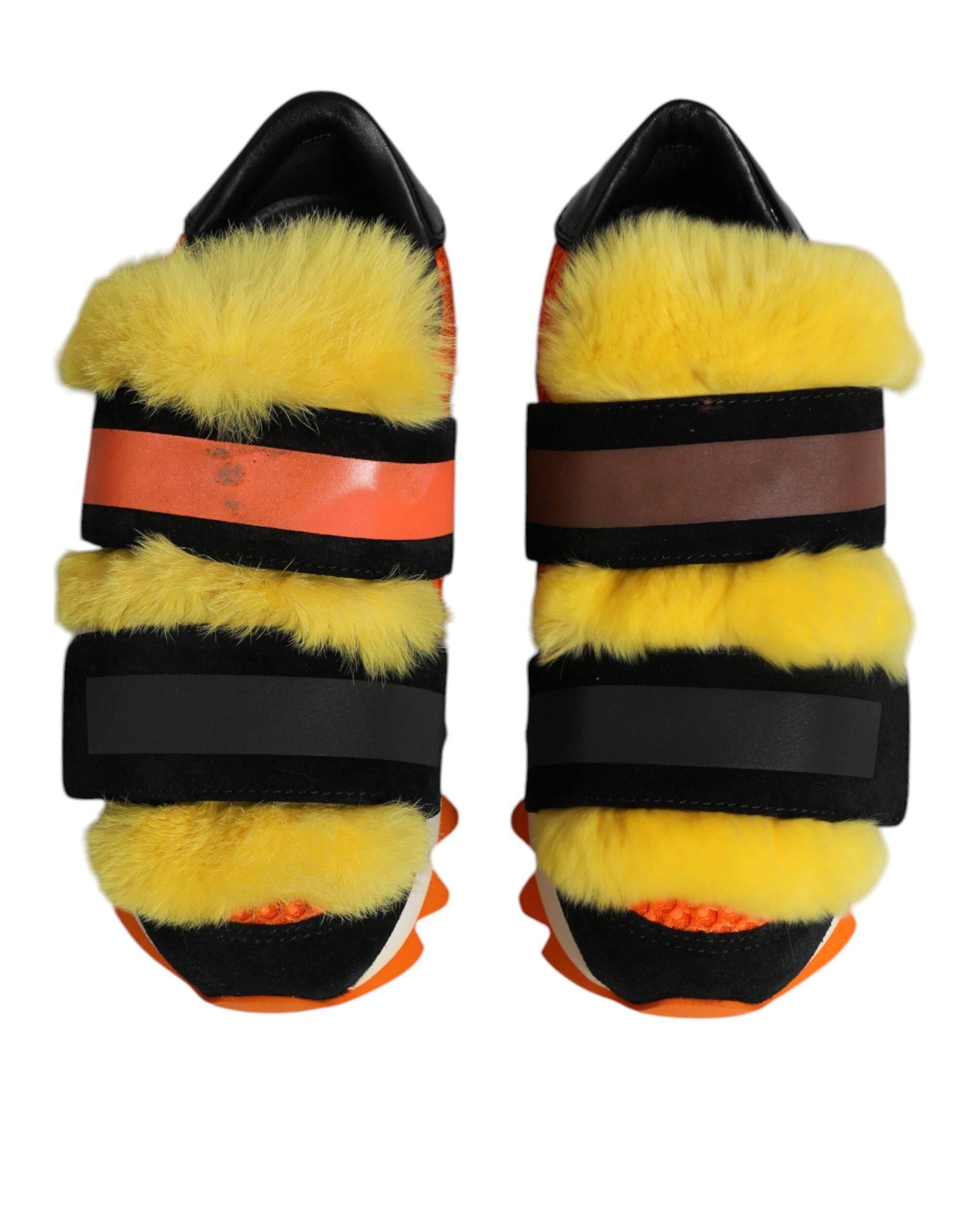 Dolce & Gabbana Multicolor Fur Embellished Sneakers Shoes - Hilstor