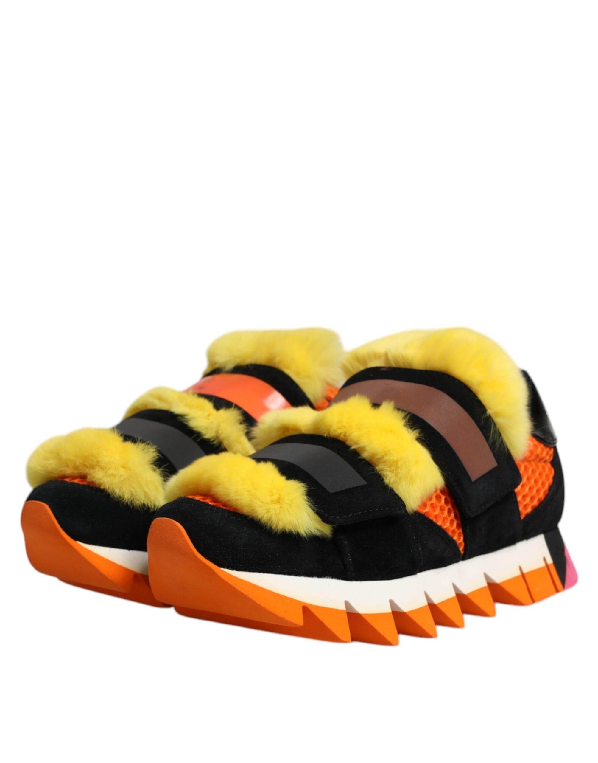 Dolce & Gabbana Multicolor Fur Embellished Sneakers Shoes - Hilstor