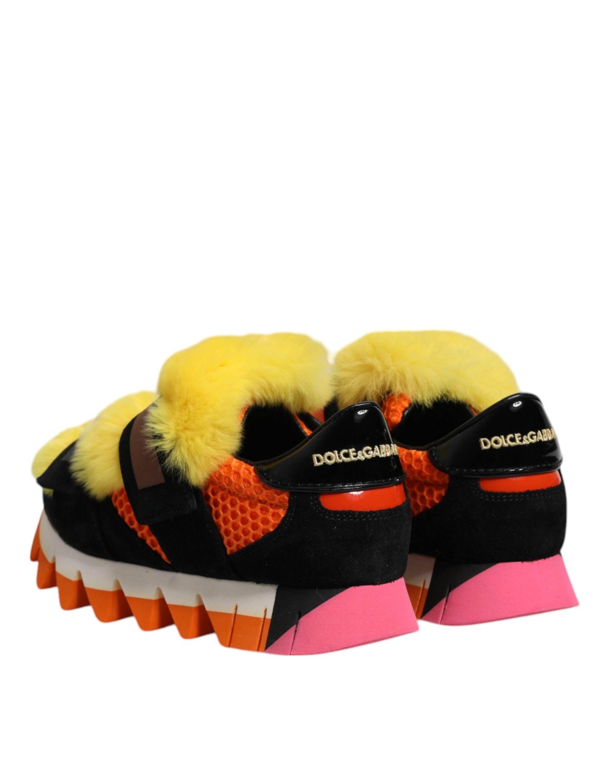 Dolce & Gabbana Multicolor Fur Embellished Sneakers Shoes - Hilstor