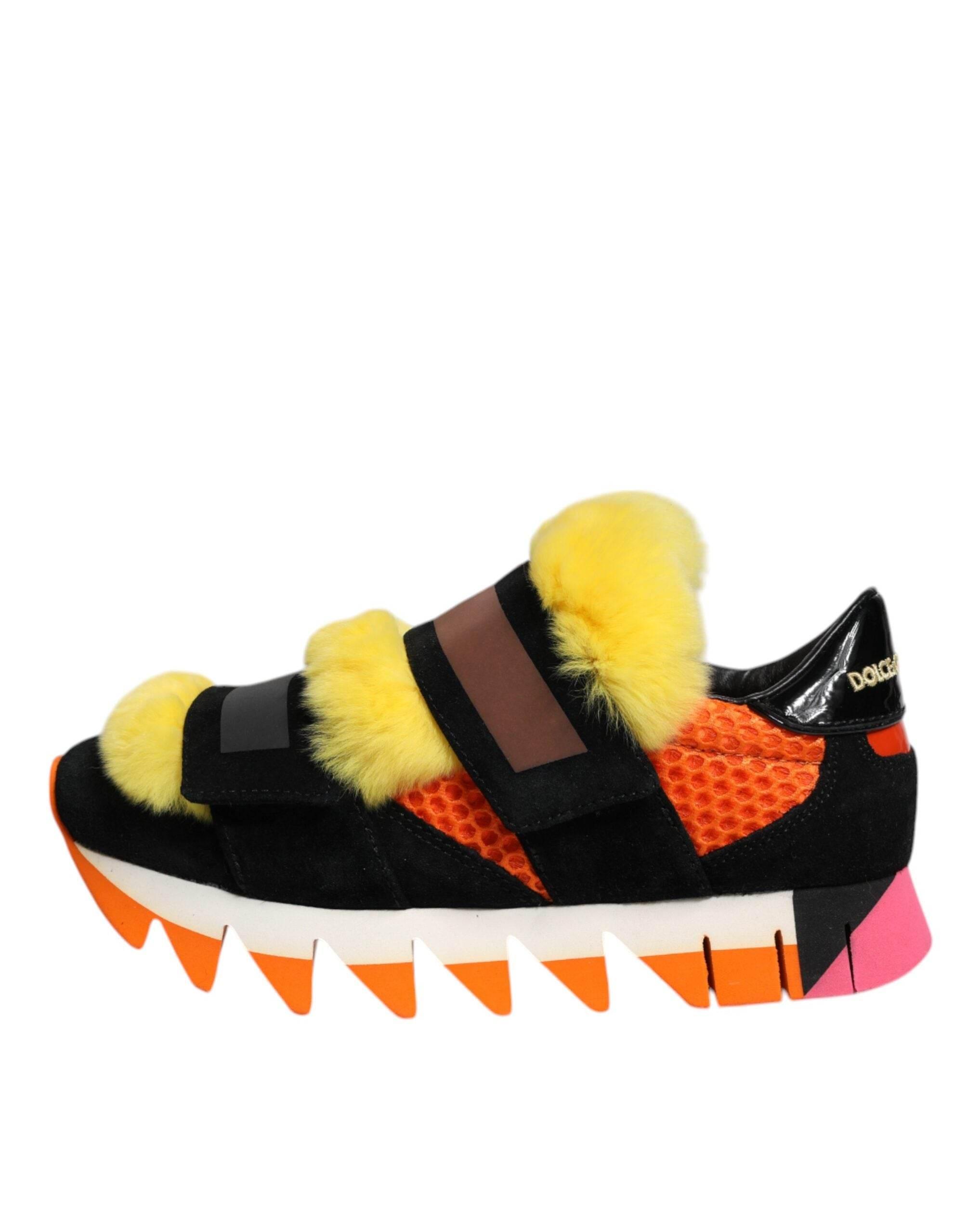 Dolce & Gabbana Multicolor Fur Embellished Sneakers Shoes - Hilstor