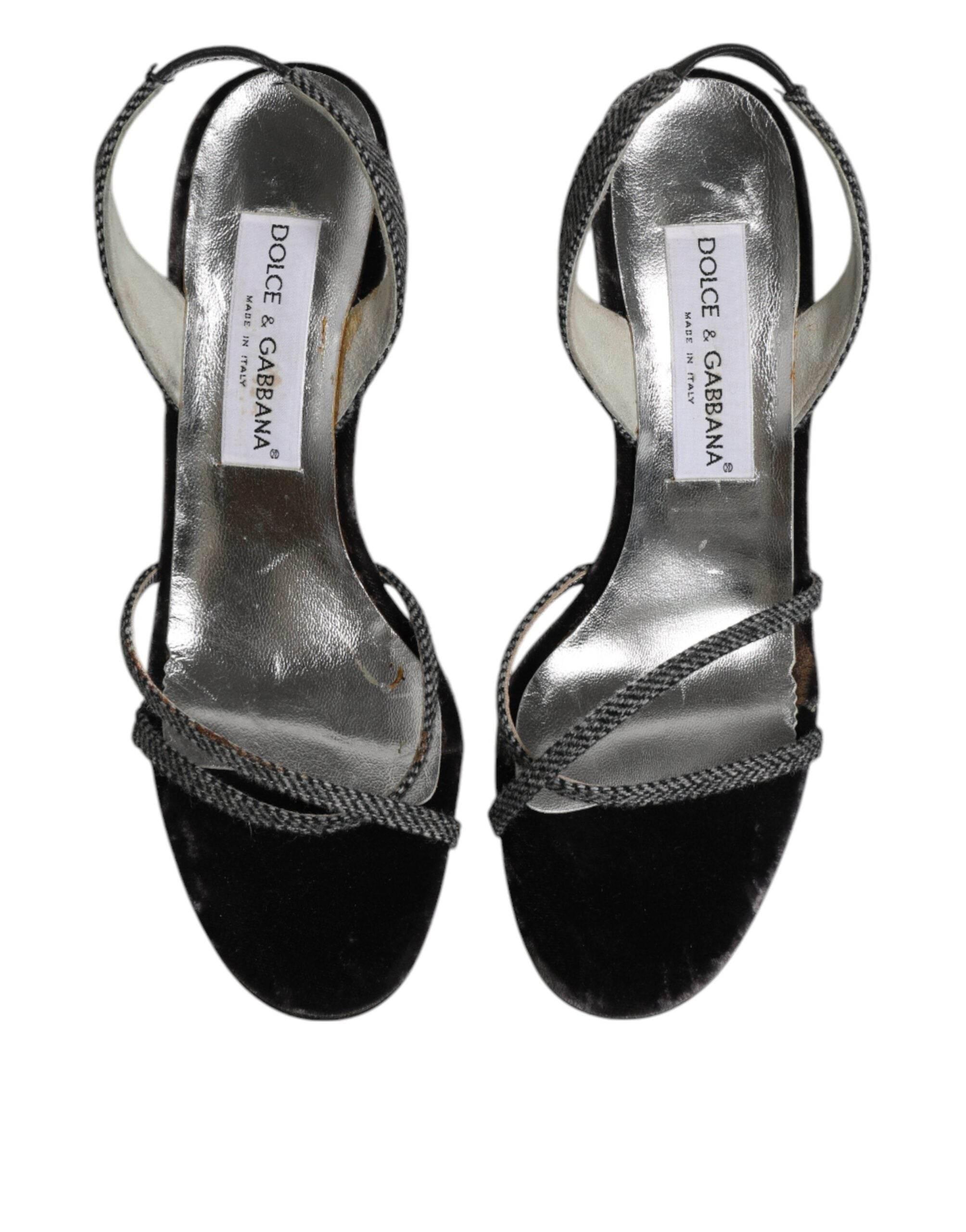 Dolce & Gabbana Black Chevron High Heels Sandals Shoes - Hilstor