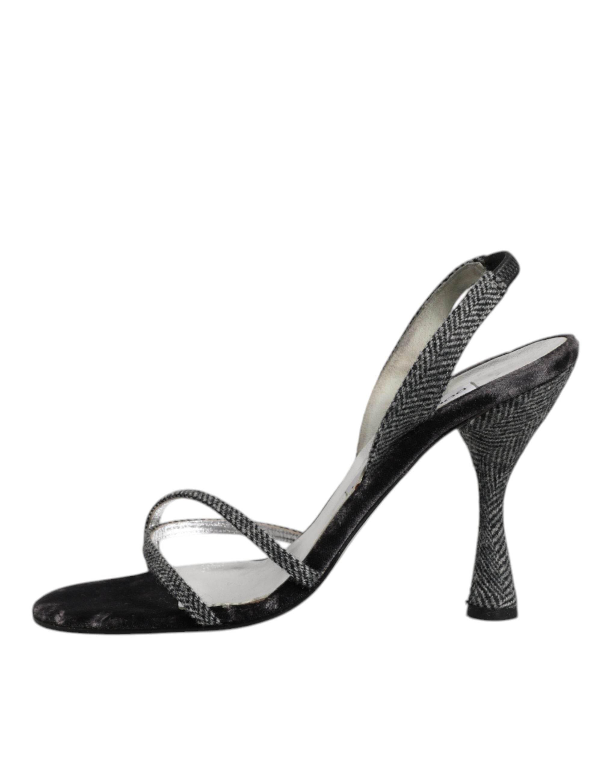 Dolce & Gabbana Black Chevron High Heels Sandals Shoes - Hilstor