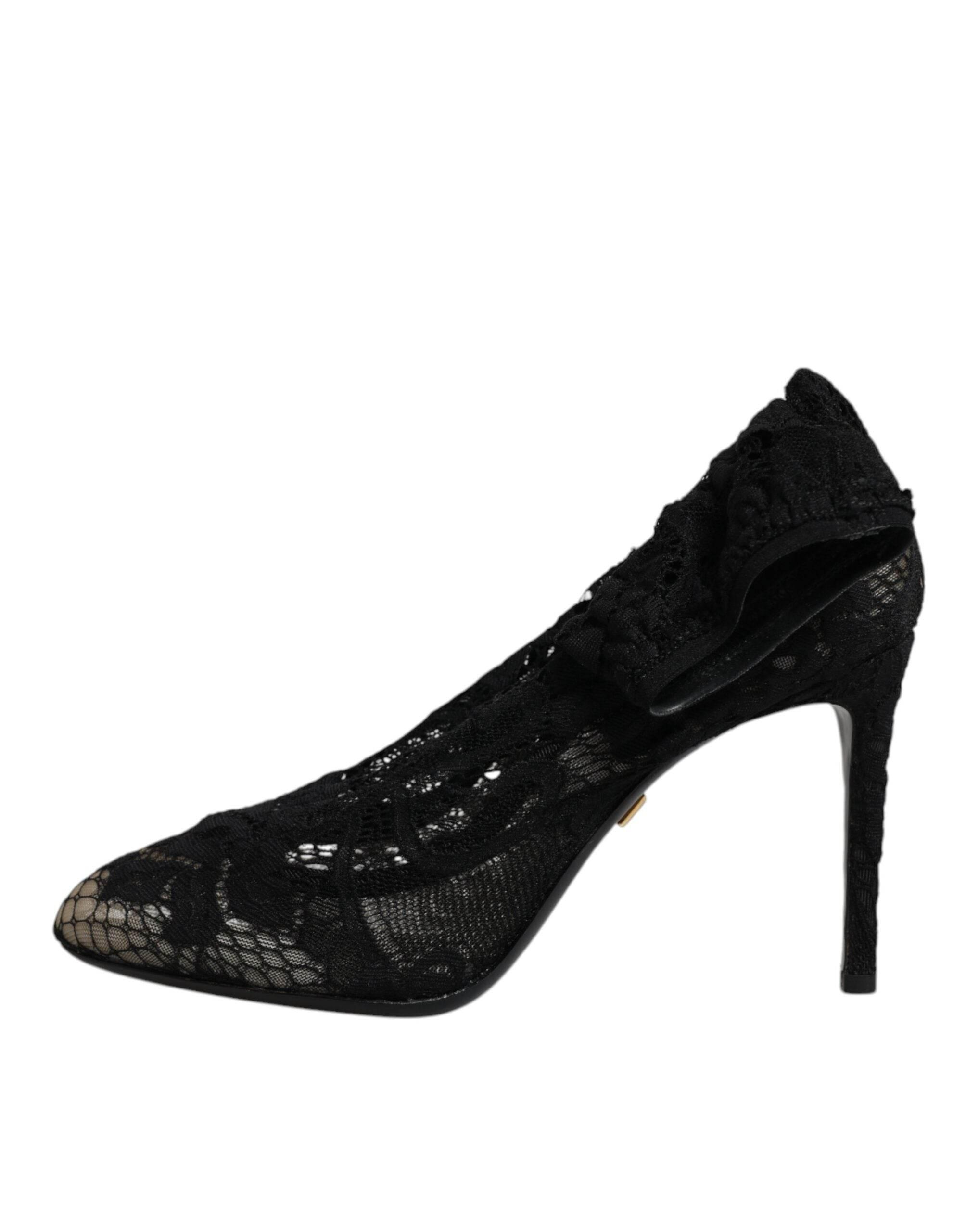 Dolce & Gabbana Black Lace Stretch Heels Mid Calf Boots Shoes - Hilstor