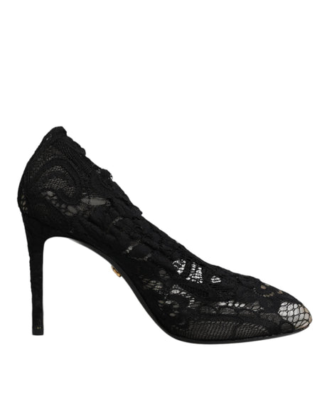 Dolce & Gabbana Black Lace Stretch Heels Mid Calf Boots Shoes - Hilstor