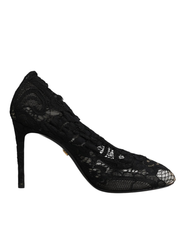 Dolce & Gabbana Black Lace Stretch Heels Mid Calf Boots Shoes - Hilstor