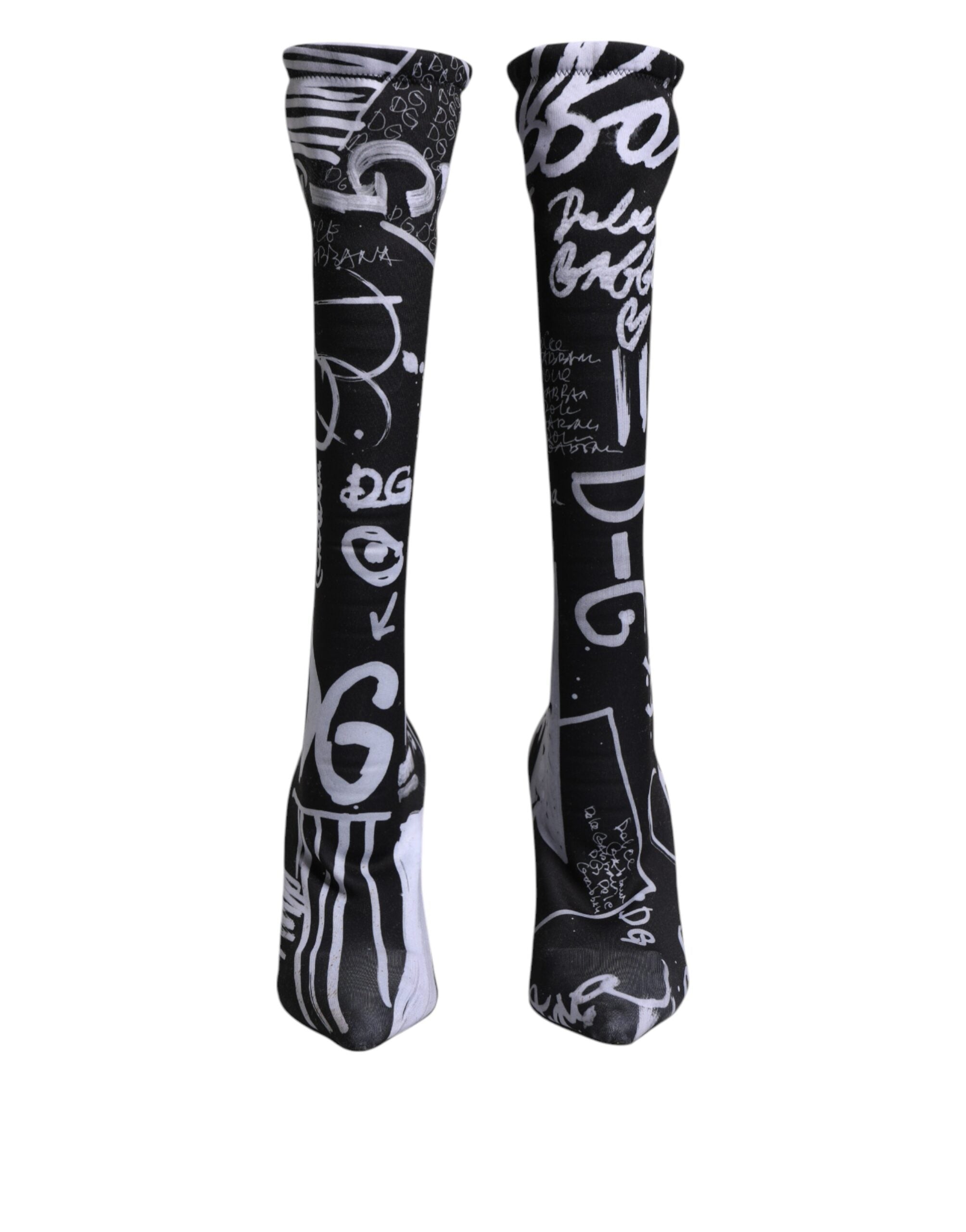 Dolce &amp; Gabbana Sort Logo Stretch Hæle Høje Støvler Sko