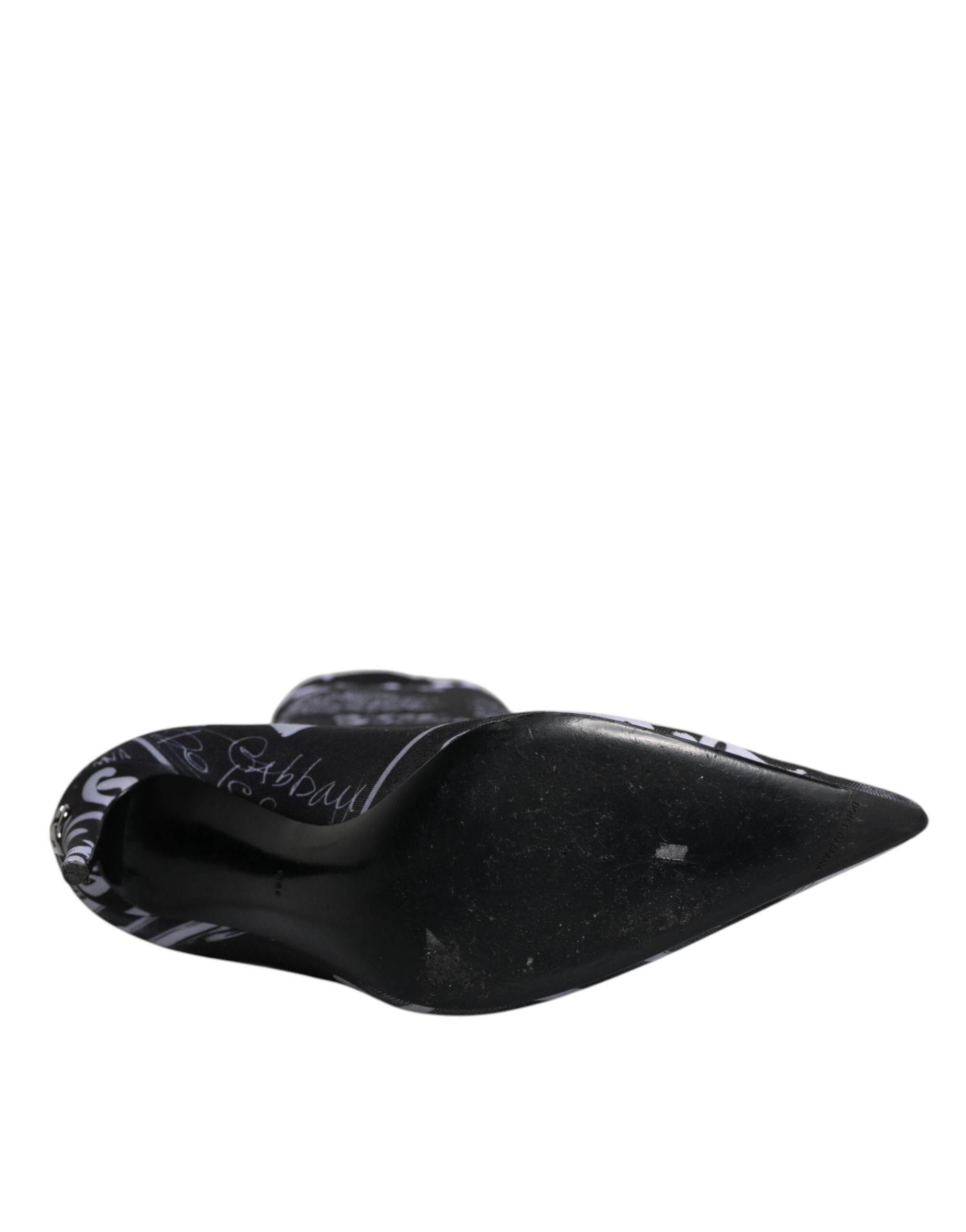 Dolce & Gabbana Black Logo Stretch Heels High Boots Shoes - Hilstor