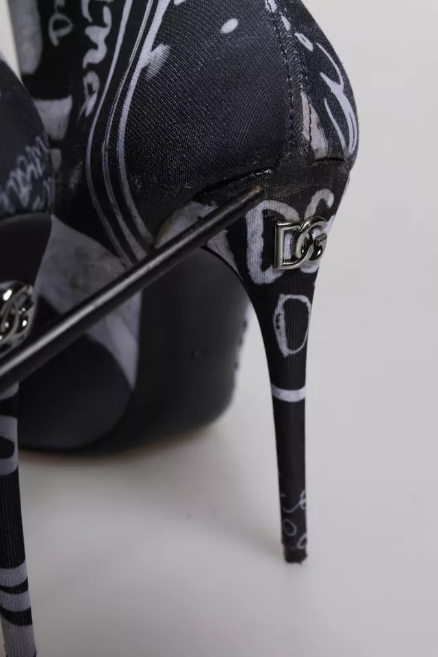 Dolce &amp; Gabbana Sort Logo Stretch Hæle Høje Støvler Sko