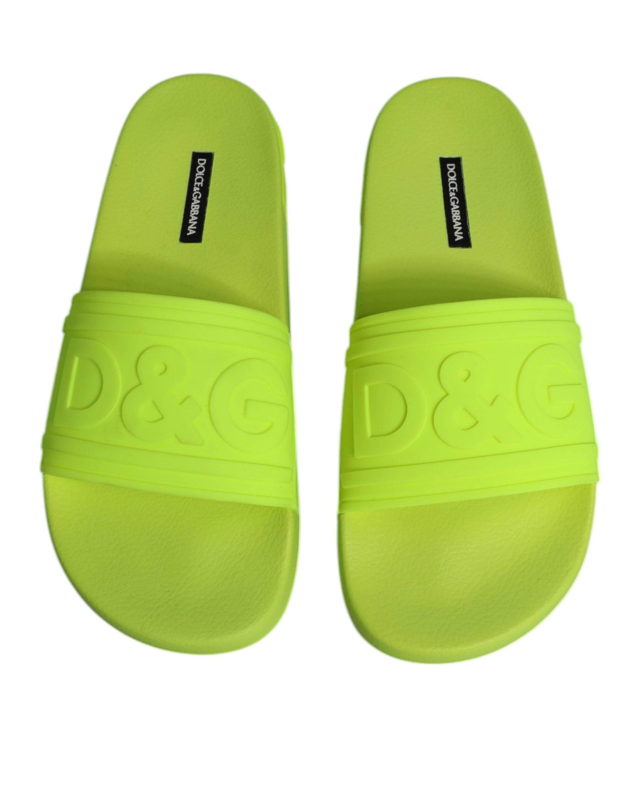 Dolce & Gabbana Green Rubber Slides Sandals Beachwear Shoes - Hilstor