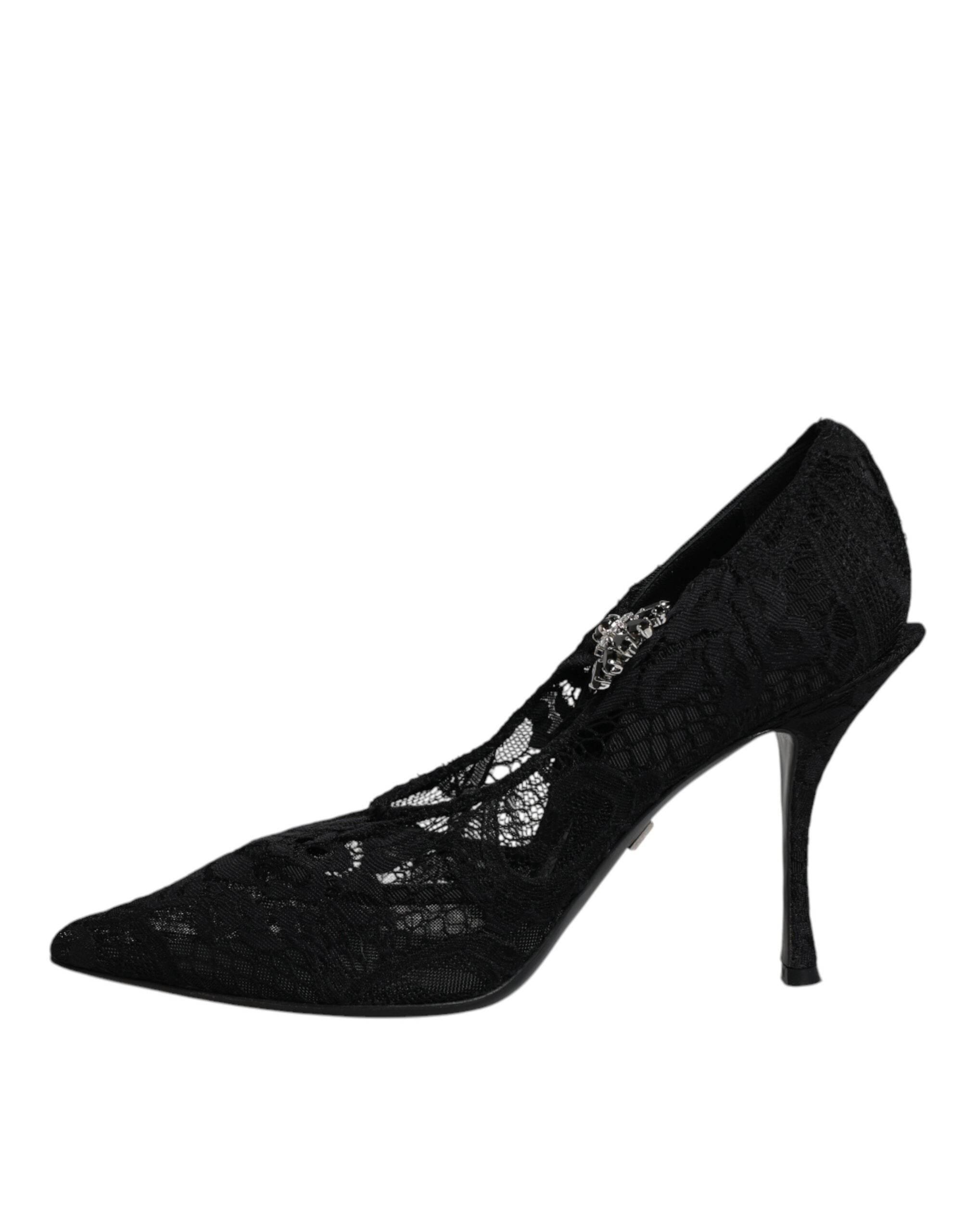Dolce & Gabbana Black Lace Crystals Mary Jane Pumps Shoes - Hilstor