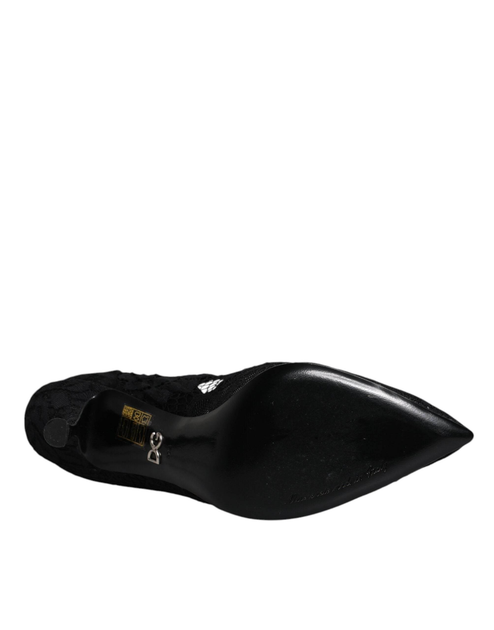 Dolce & Gabbana Black Lace Crystals Mary Jane Pumps Shoes - Hilstor