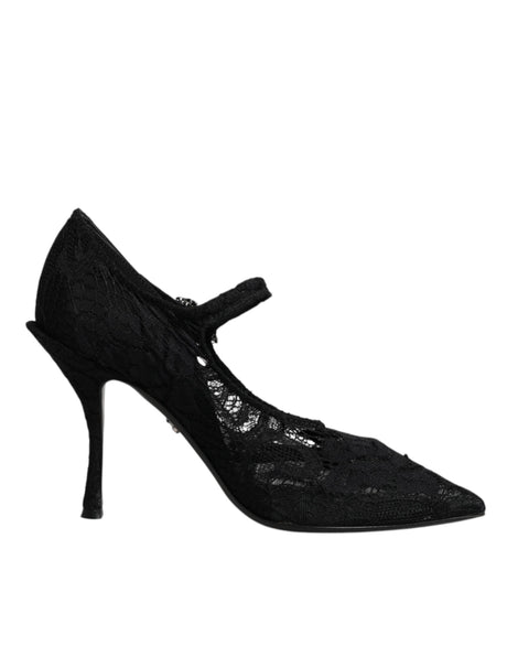 Dolce & Gabbana Black Lace Crystals Mary Jane Pumps Shoes - Hilstor