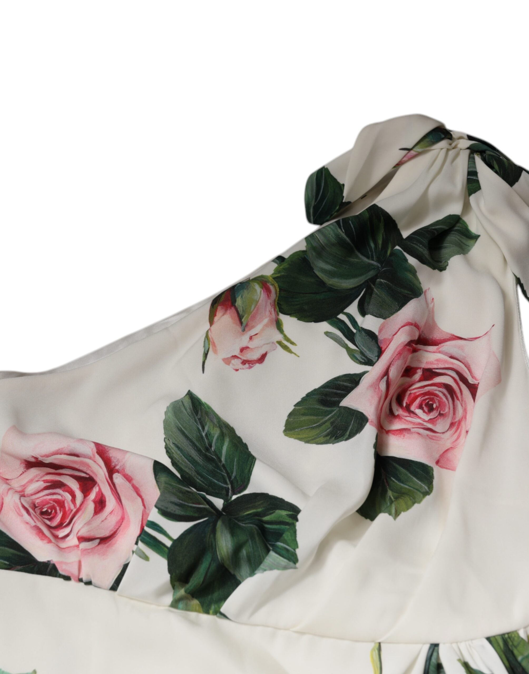 Dolce &amp; Gabbana Vit Blommig Sidenklänning Med En Axel