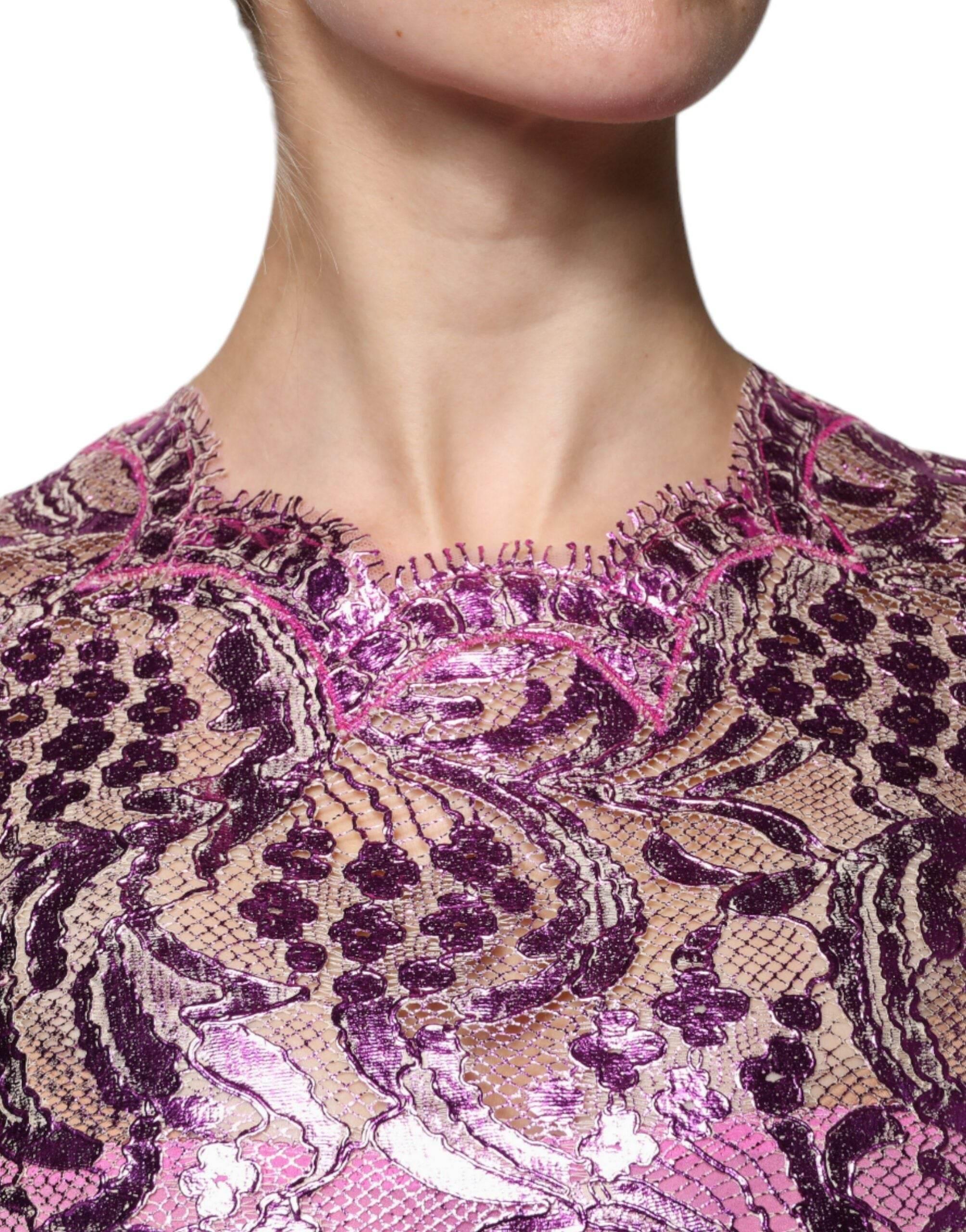 Dolce & Gabbana Metallic Fuchsia Floral Sheath Mini Dress - Hilstor