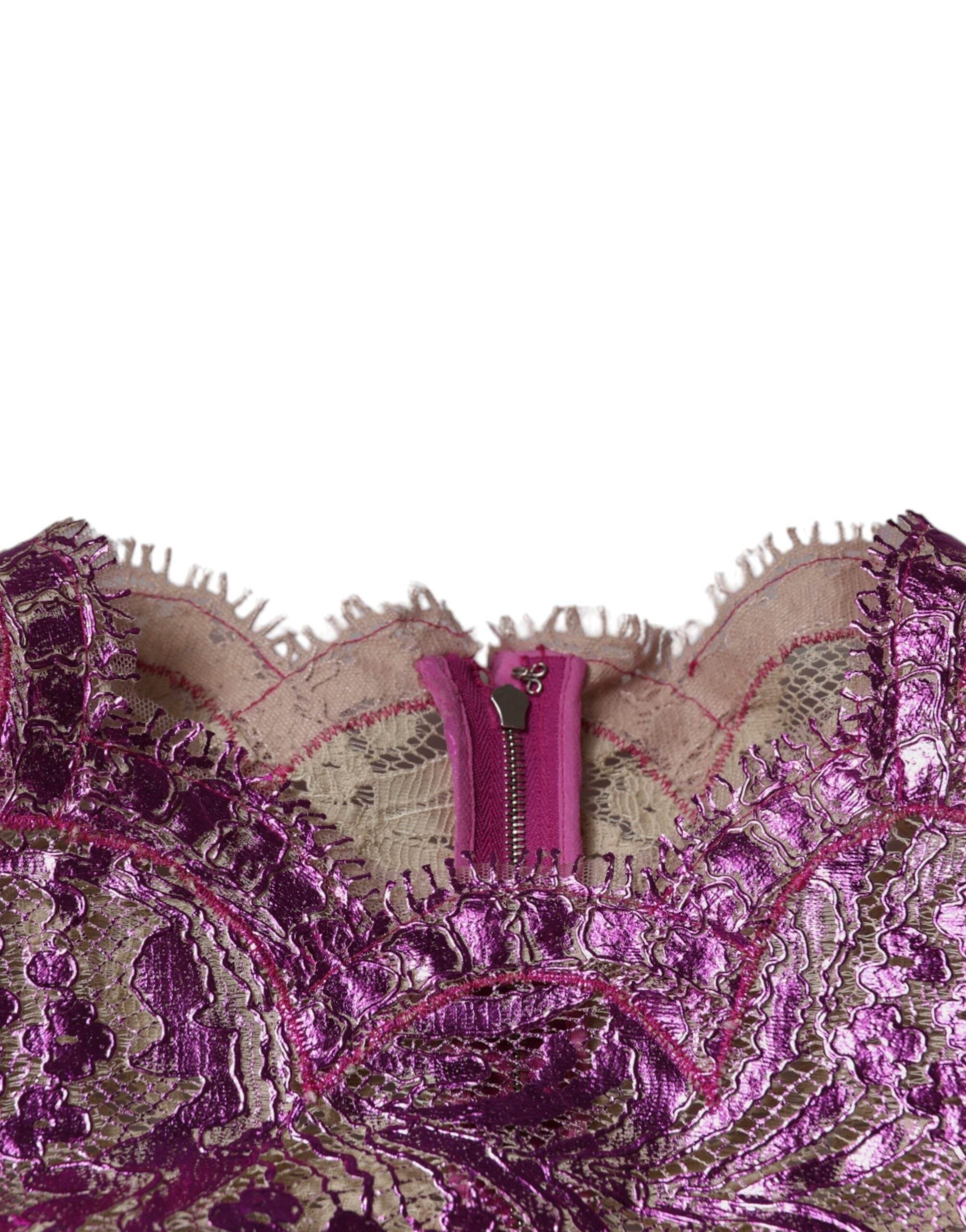 Dolce & Gabbana Metallic Fuchsia Floral Sheath Mini Dress - Hilstor